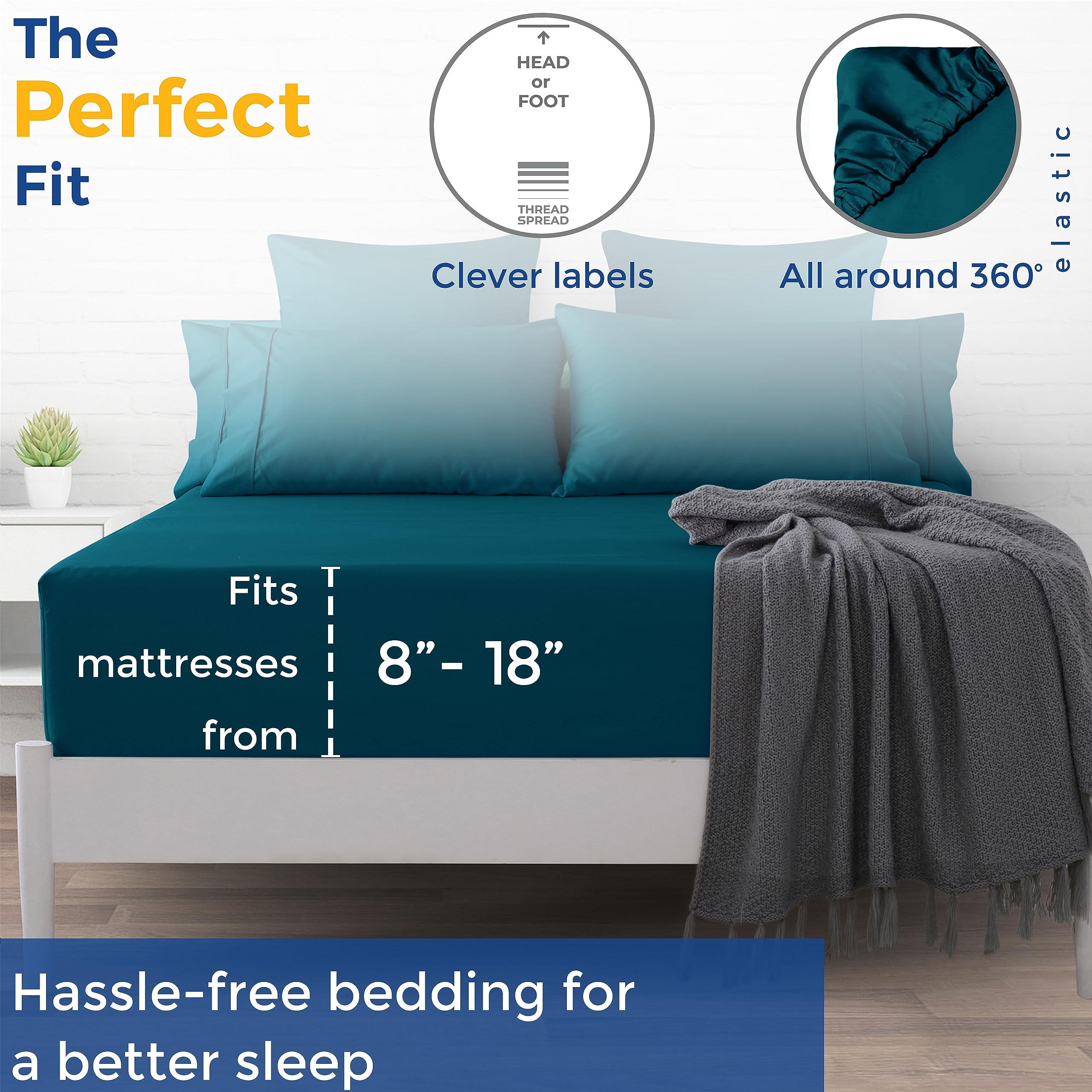 Thread Spread 100% Egyptian Cotton Full Size Fitted Sheet Only - 600 Thread Count 16' Deep Pocket Full Size Fitted Sheet, Soft Cooling Sateen Weave No Pop-Off Elastic Bottom Sheet For Adults - Teal
