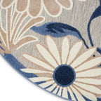 Nourison Aloha Outdoor Blue Grey 5'3' X Round Area Rug, Easy Cleaning, Non Shedding, Bed Room, Living Room, Dining Room, Deck, Backyard, Patio (5 Round)