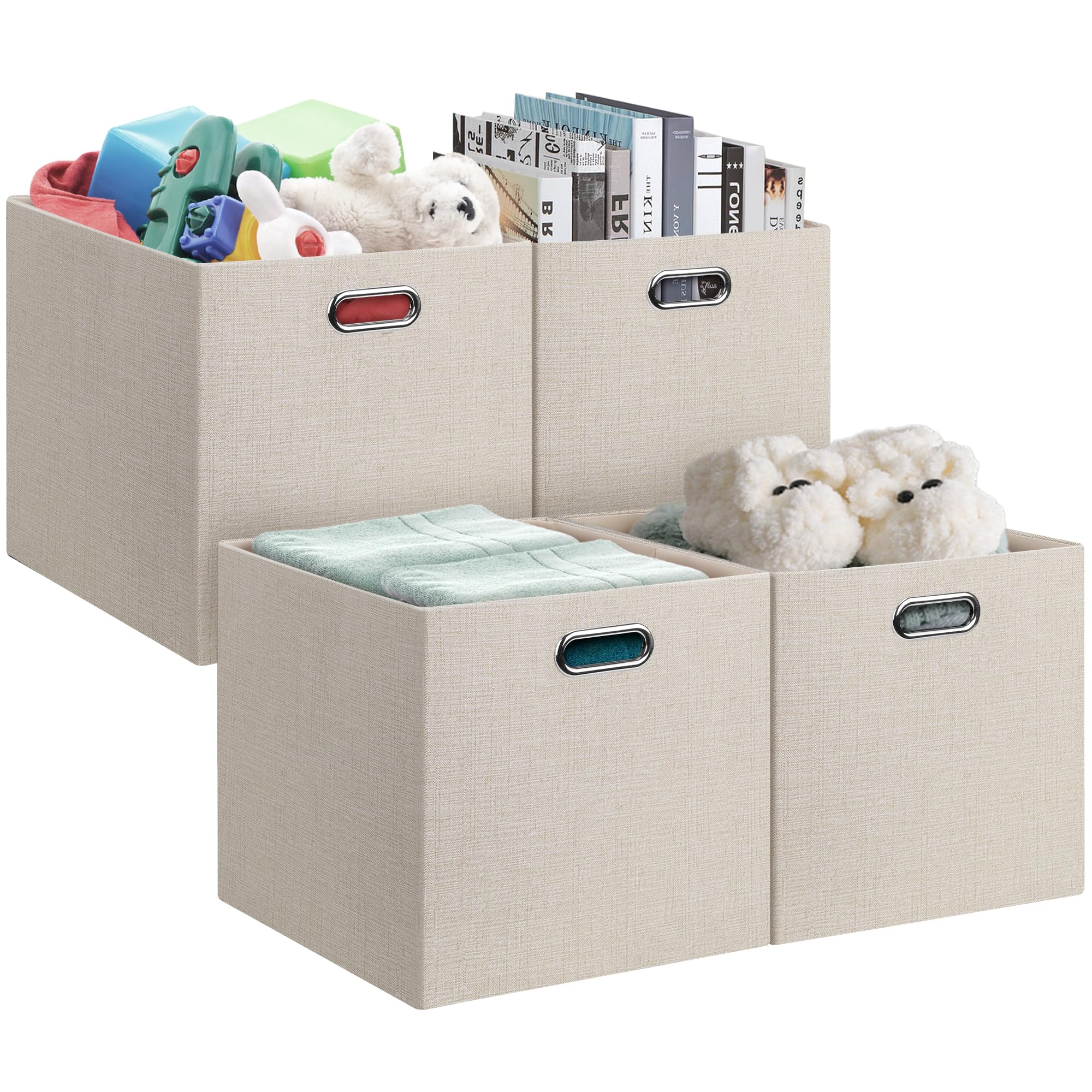 Posprica 13x15x13in Collapsible Storage Bins, Fabric Foldable Cube Storage Boxes, Decorative Storage Baskets Organizer for IKEA 