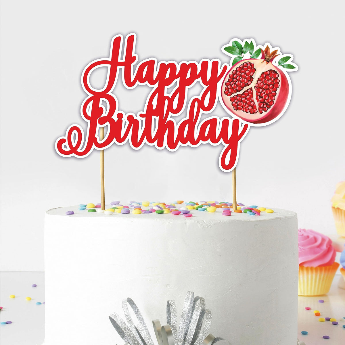 Seyal Pomegranate Happy Birthday Cake Topper