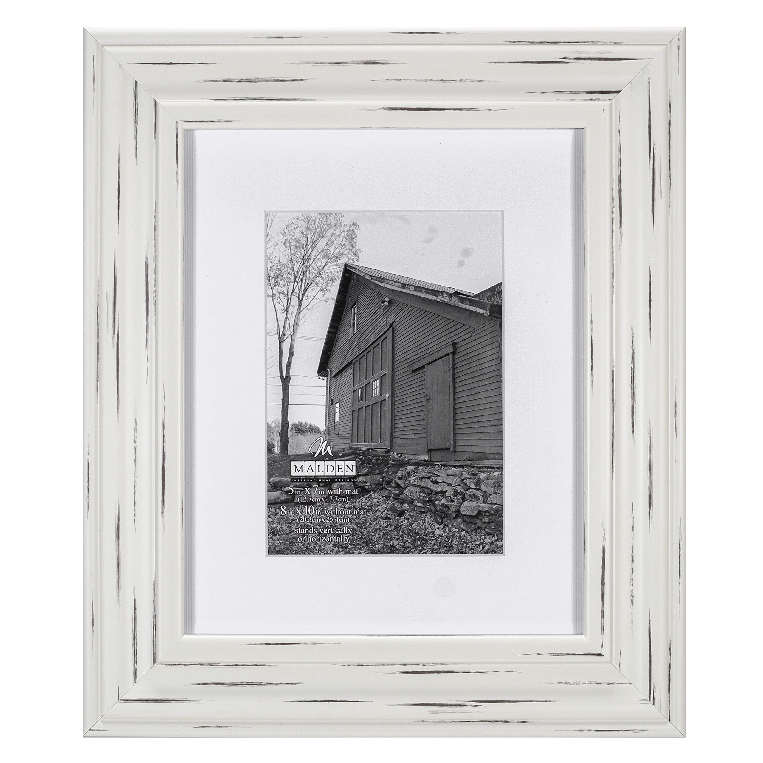 Malden International Designs Whitman White Wash Matted Wood Picture Frame, 5x7/8x10, White