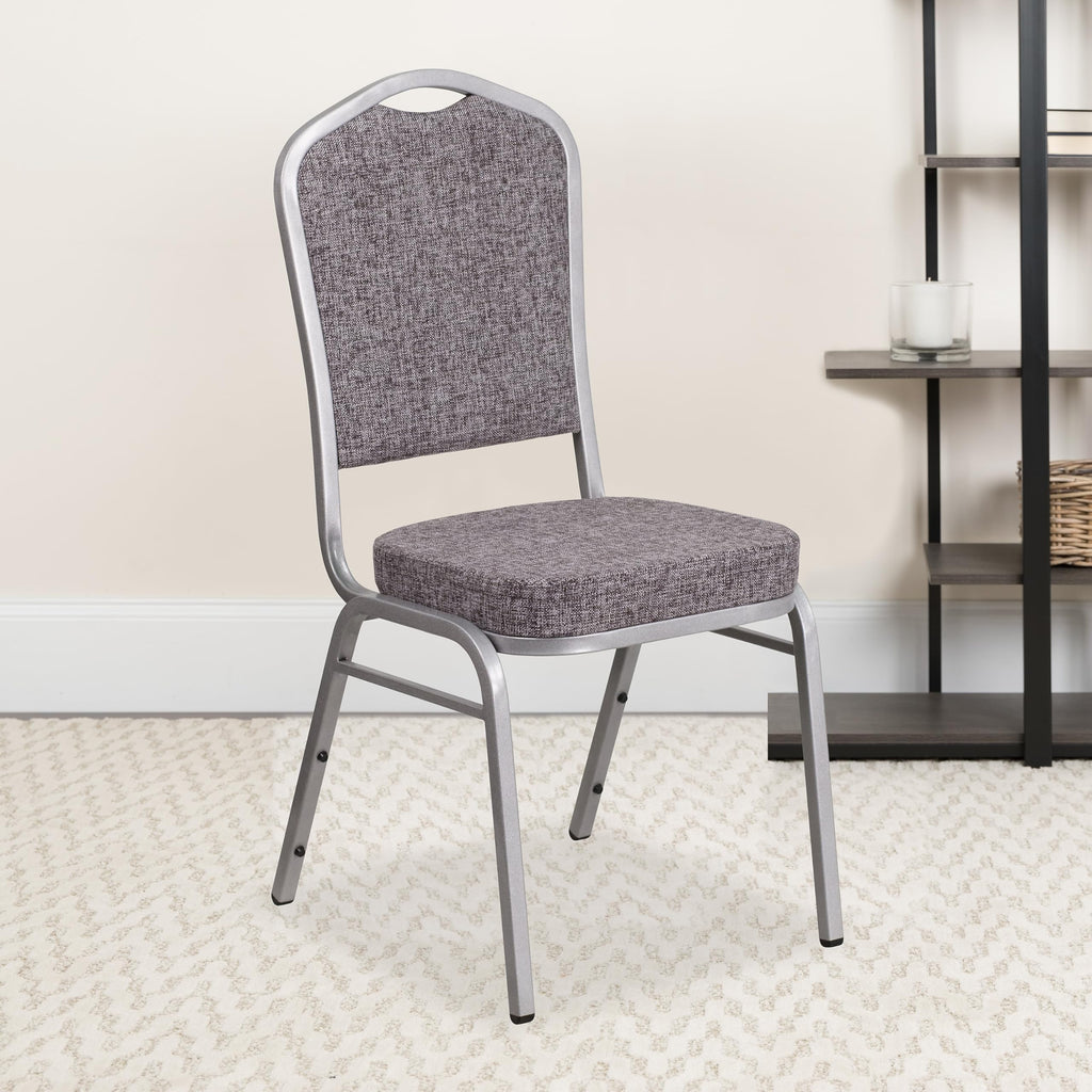 Flash Furniture Hercules Series Crown Back Stacking Banquet Chair In Herringbone Fabric - Silver Frame