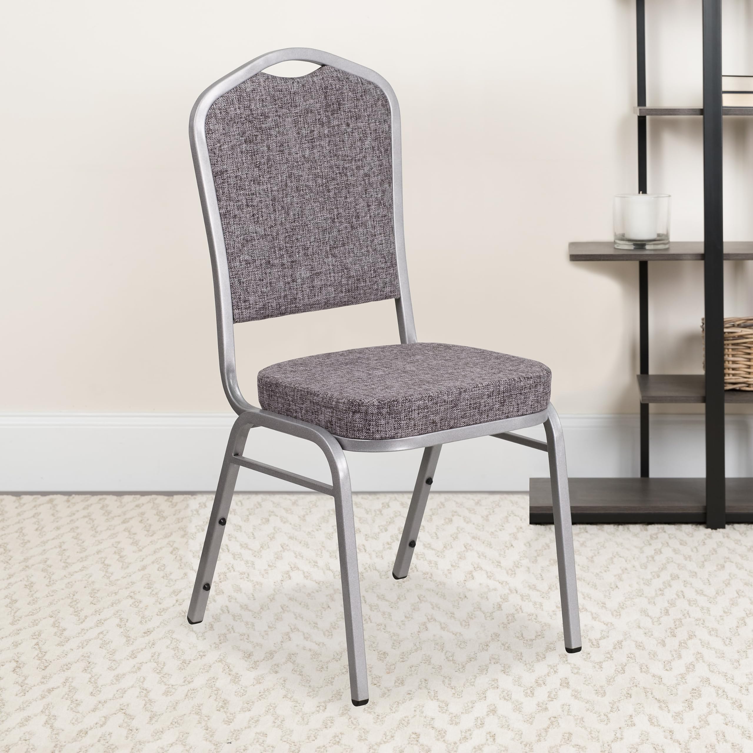Flash Furniture Hercules Series Crown Back Stacking Banquet Chair In Herringbone Fabric - Silver Frame