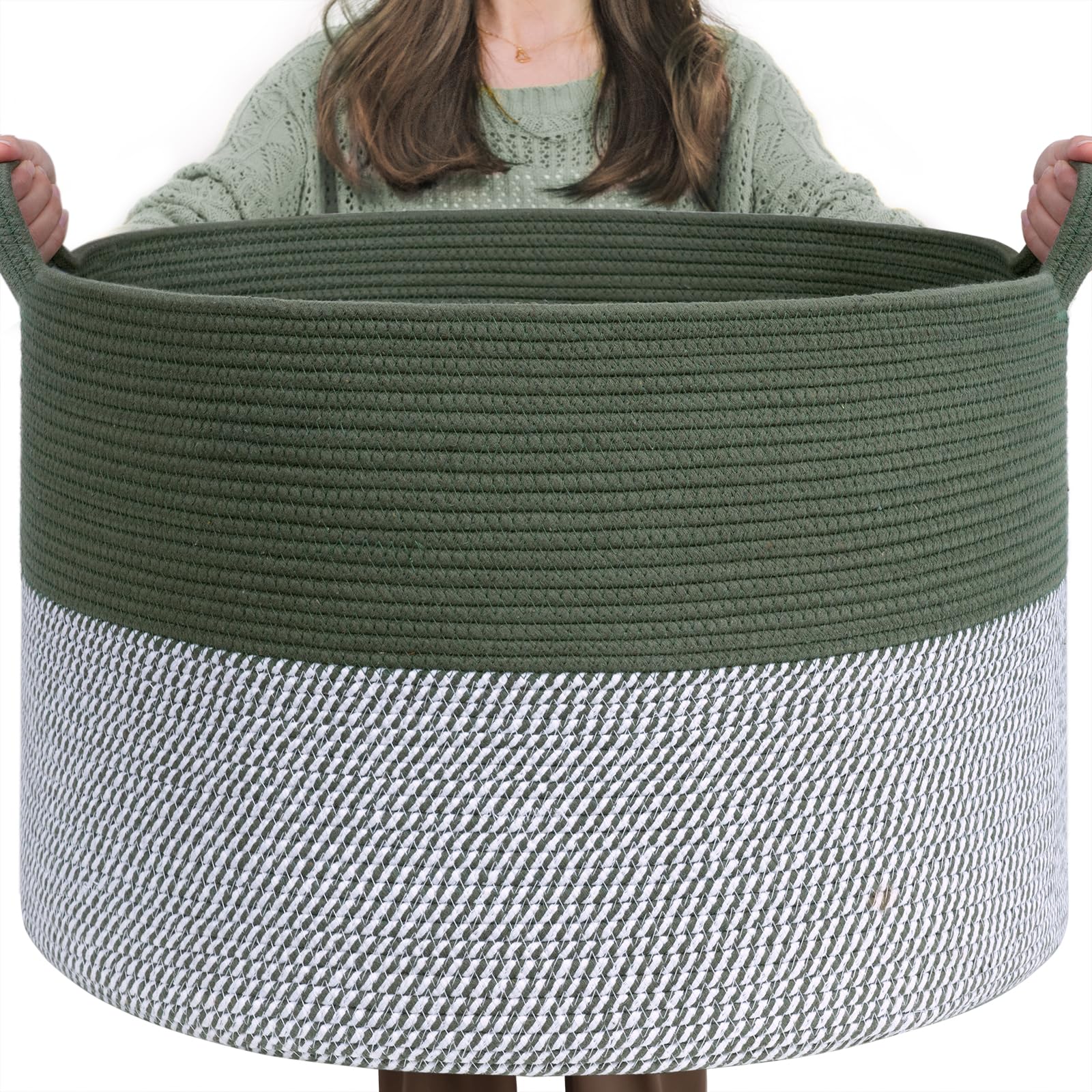 INDRESSME Large Laundry Storage Basket, 21.7 x 13.8 Blanket Baskets for Organizing Decorative Rope Basket Living Room Bedroom Nu