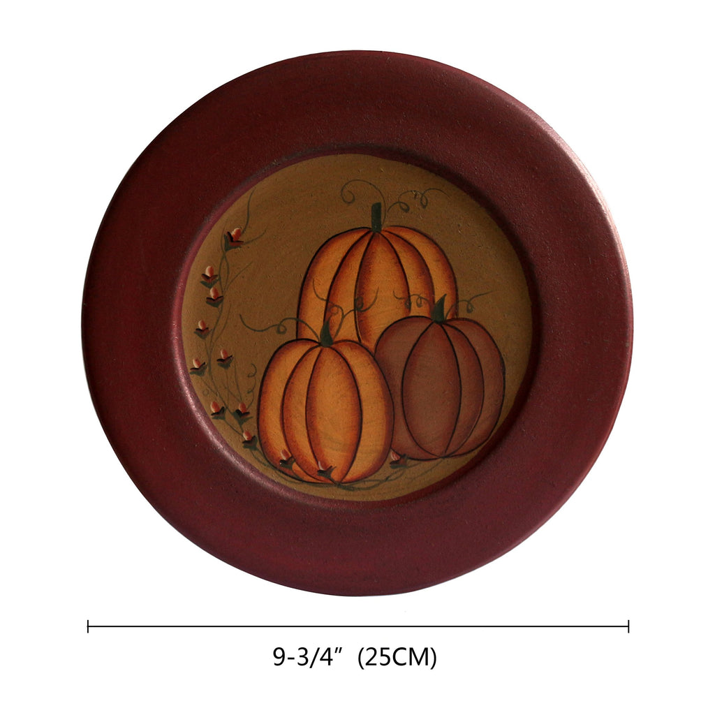 Cvhomedeco. Primitive Antique Pumpkin Painted Wood Decorative Plate Halloween Display Wooden Plate Home D  Cor Art, 9-3/4 Inch