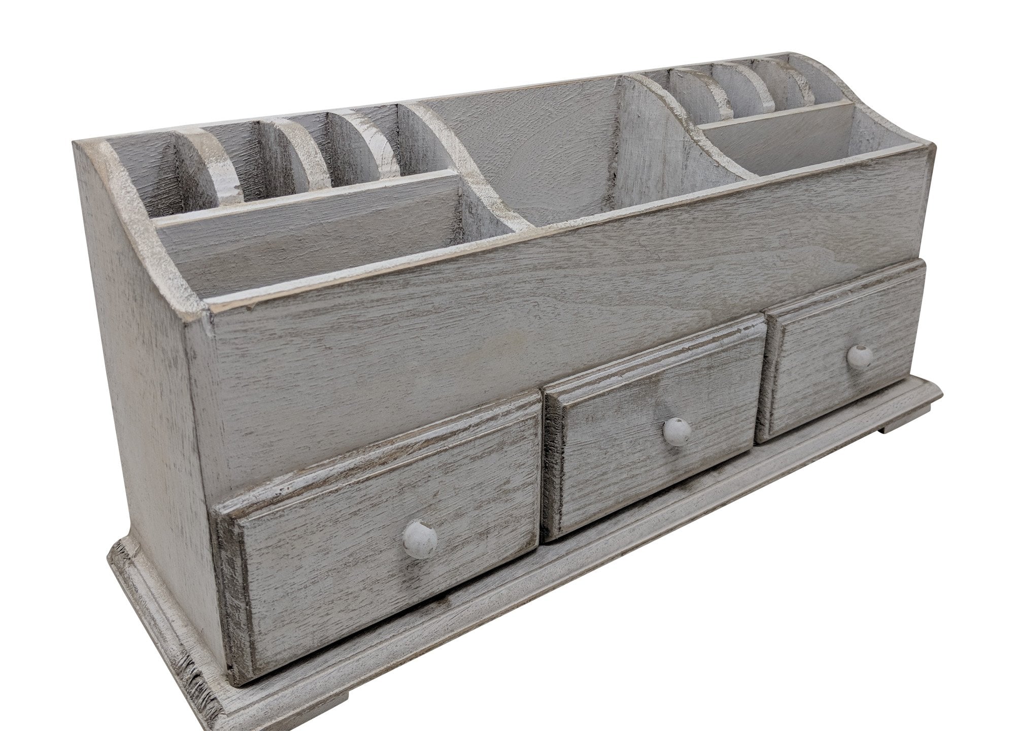 Giannas Home Rustic Farmhouse Desk 3 Drawer Wooden Vanity Makeup Beauty Jewelry Storage Organizer (Rustic White)