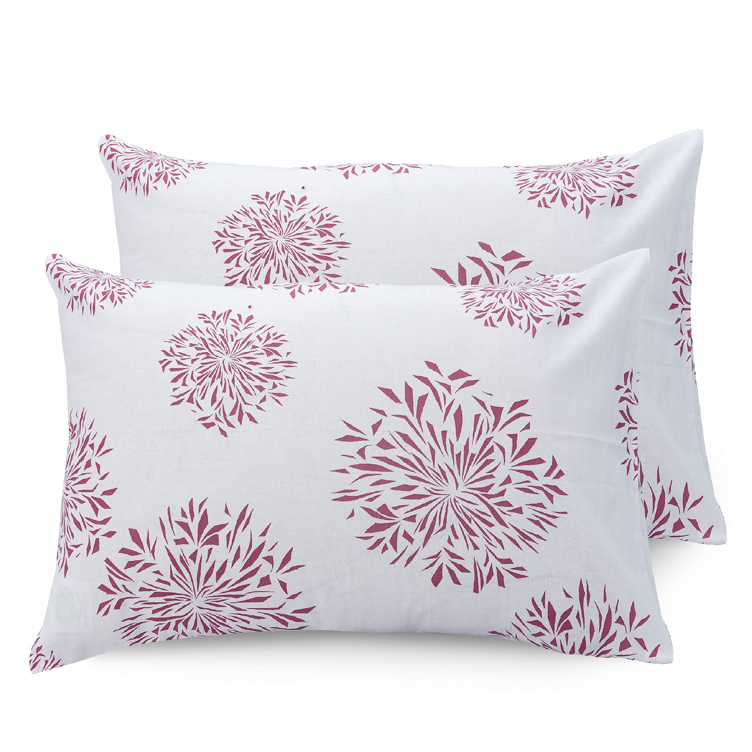 Huesland By Ahmedabad Cotton 144 Tc Pillow Covers Cotton Set Of 2  White (Mauve Print)