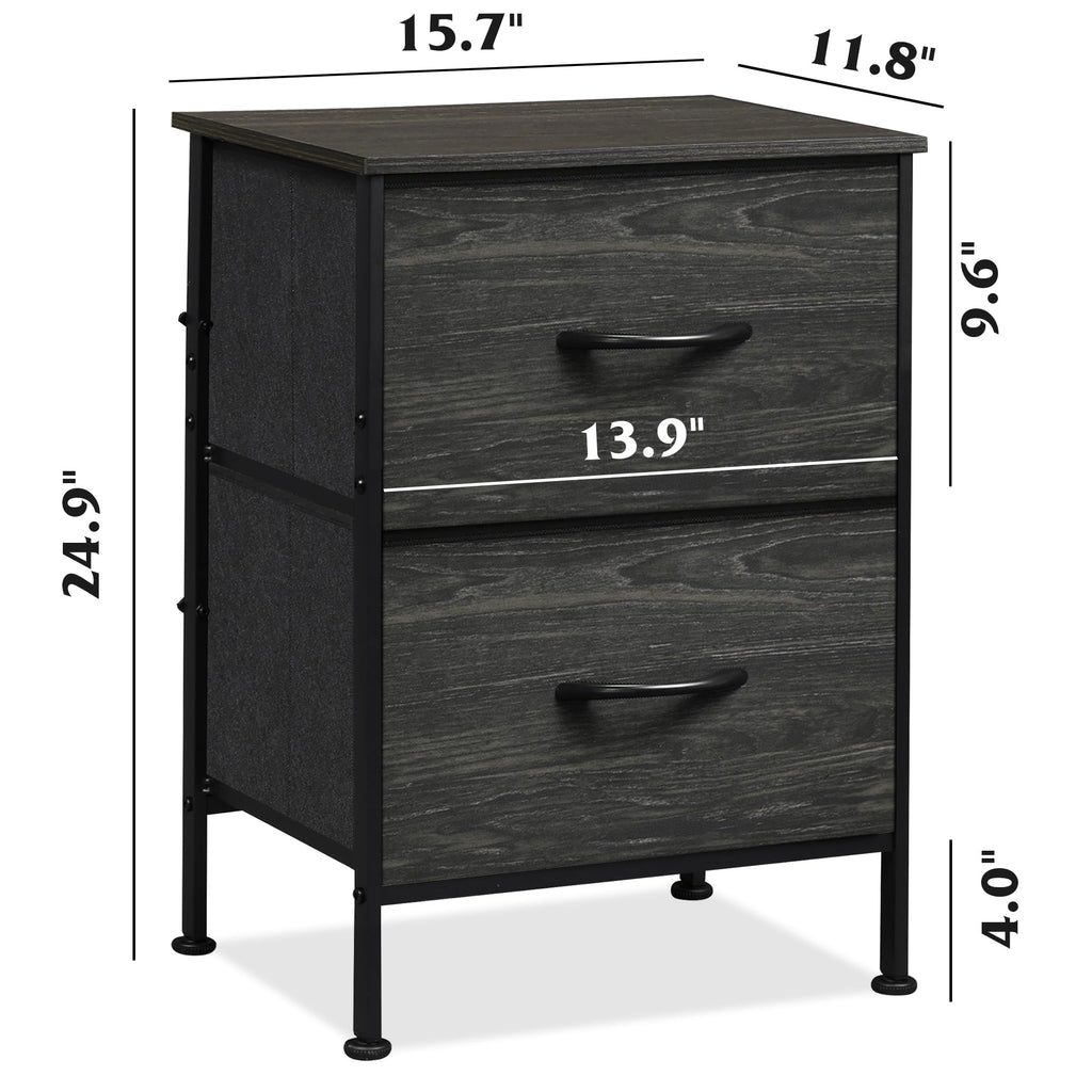 Wlive Nightstand, Nightstand With 2 Drawers, Bedside Furniture, Night Stand, Small Dresser For Bedroom, College Dorm, End Table With Fabric Bins, Dormitory, Charcoal Black Wood Grain Print, Size L
