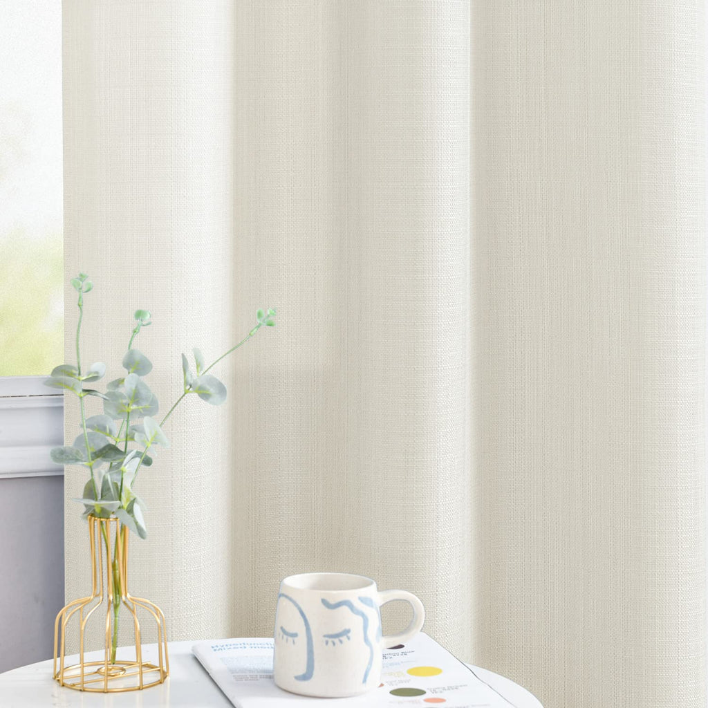 Jinchan Ivory Curtains For Living Room Bedroom Linen Textured Curtains 90 Inches Long Farmhouse Country Curtains Casual Weave Ba
