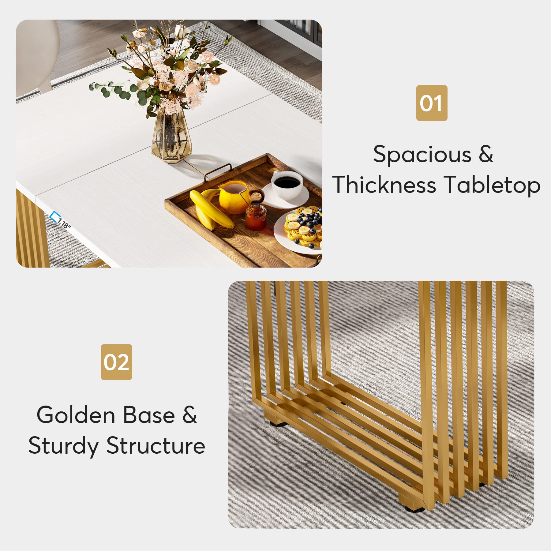 Tribesigns Modern Dining Table For 6-8 People, 70.8-In White Dining Room Table, Wooden Kitchen Table, Rectangular Dinner Table For Dining Room Family Gathering