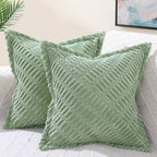 decorUhome Decorative Spring Sage Green Throw Pillow Covers 20x20 Set of 2 with Splicing, Boho Soft Corduroy Broadside Twill Pil