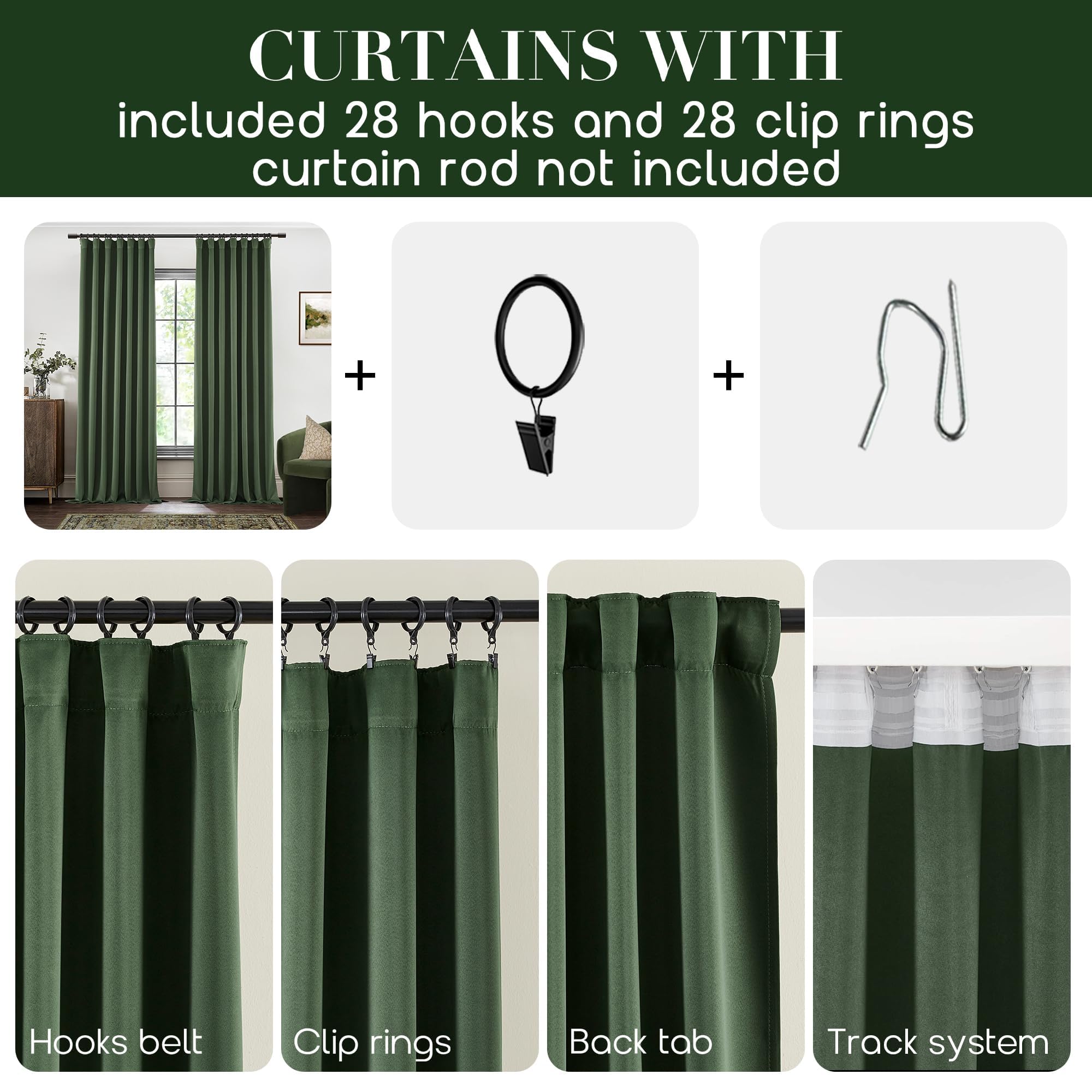 Shineland Room Darkening Curtains 96 Inches Long For Living Room 96 Inch Length 2 Panels Set,Track Curtains Ceiling Mount Floor