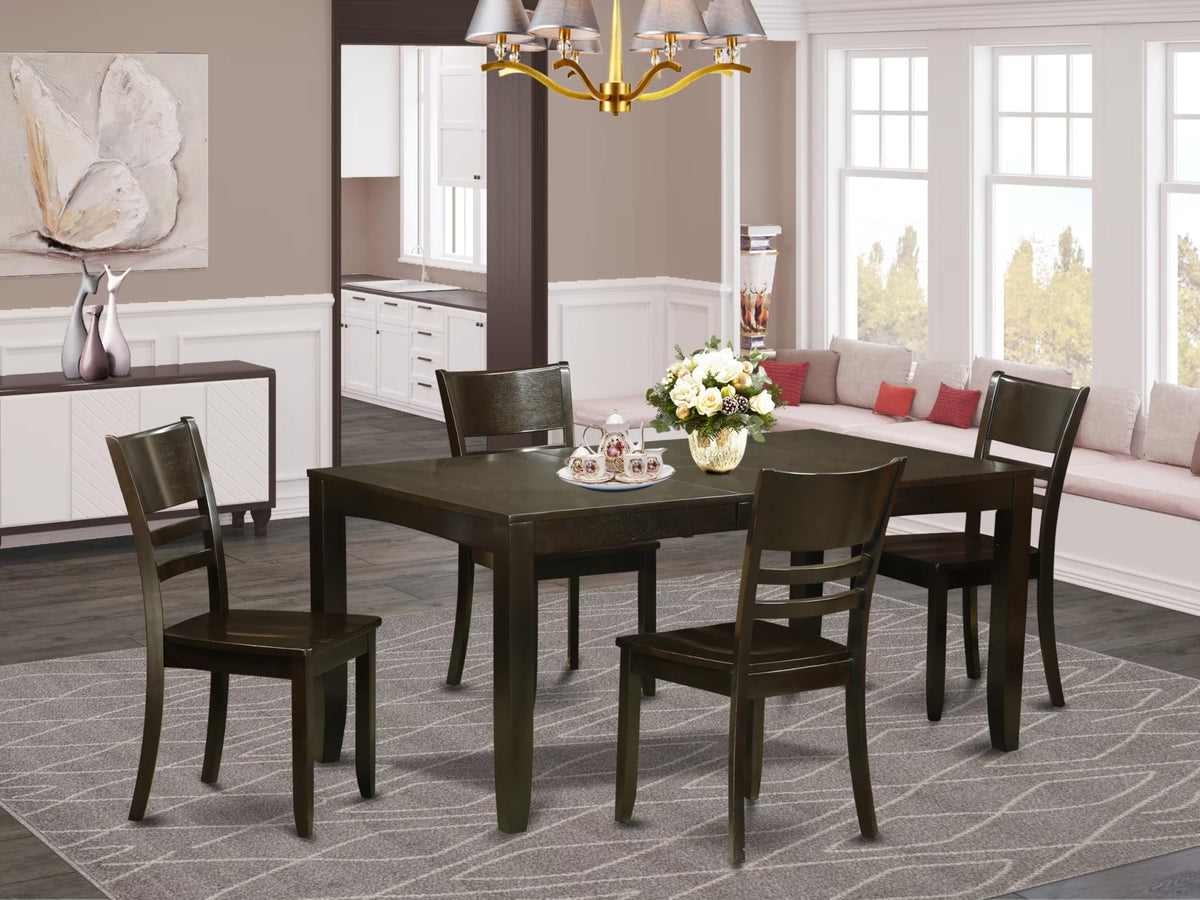 East West Furniture LYFD5-CAP-W Lynfield 5 Piece Dining Set for 4 Includes a Rectangle Kitchen Table with Butterfly Leaf and 4 Dinette Chairs, 36x66 Inch