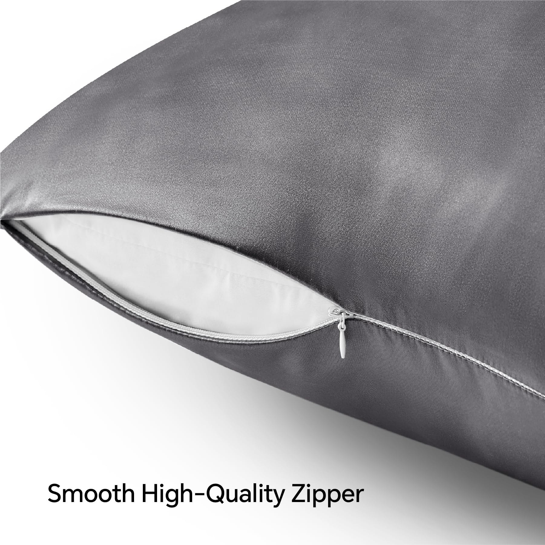 Bedelite Satin Pillowcase With Zipper, Dark Grey Pillow Cases Queen Size Set Of 2, Super Soft And Cooling Similar To Silk Pillow