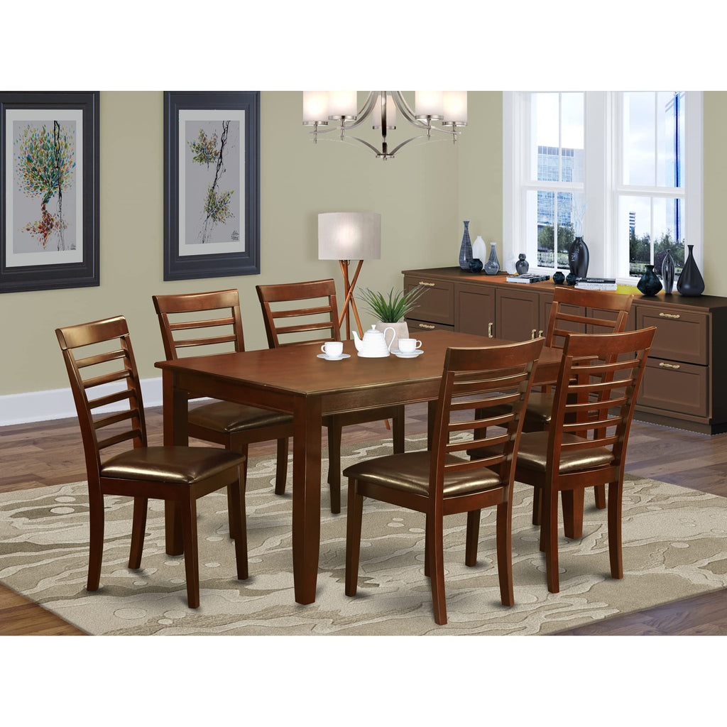 East West Furniture DUML7-MAH-LC Dudley 7 Piece Room Furniture Set Consist of a Rectangle Dining Table and 6 Faux Leather Upholstered Chairs, 36x60 Inch