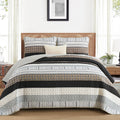 Djy Striped Quilt Set King Size, Brown Boho Bedspread Set 3 Pieces Patchwork Coverlet Bedding Set Lightweight Soft Microfiber Fo