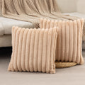 Zlina Set Of 2 Faux Fur Plush Apricot Throw Pillow Covers Fluffy Striped Pillowcase Cushion Covers 24 X 24 Inch Decor Sofa Couch