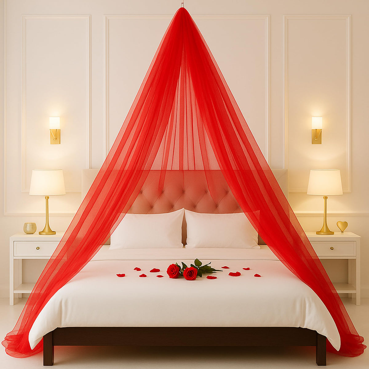 1iAM Red Decoration Net Combo Pack of 4 | 1pc 16x5ft Cabana Red Net, 2pcs Hooks & 1pc Ribbon For Home Decor, Birthday, Anniversa