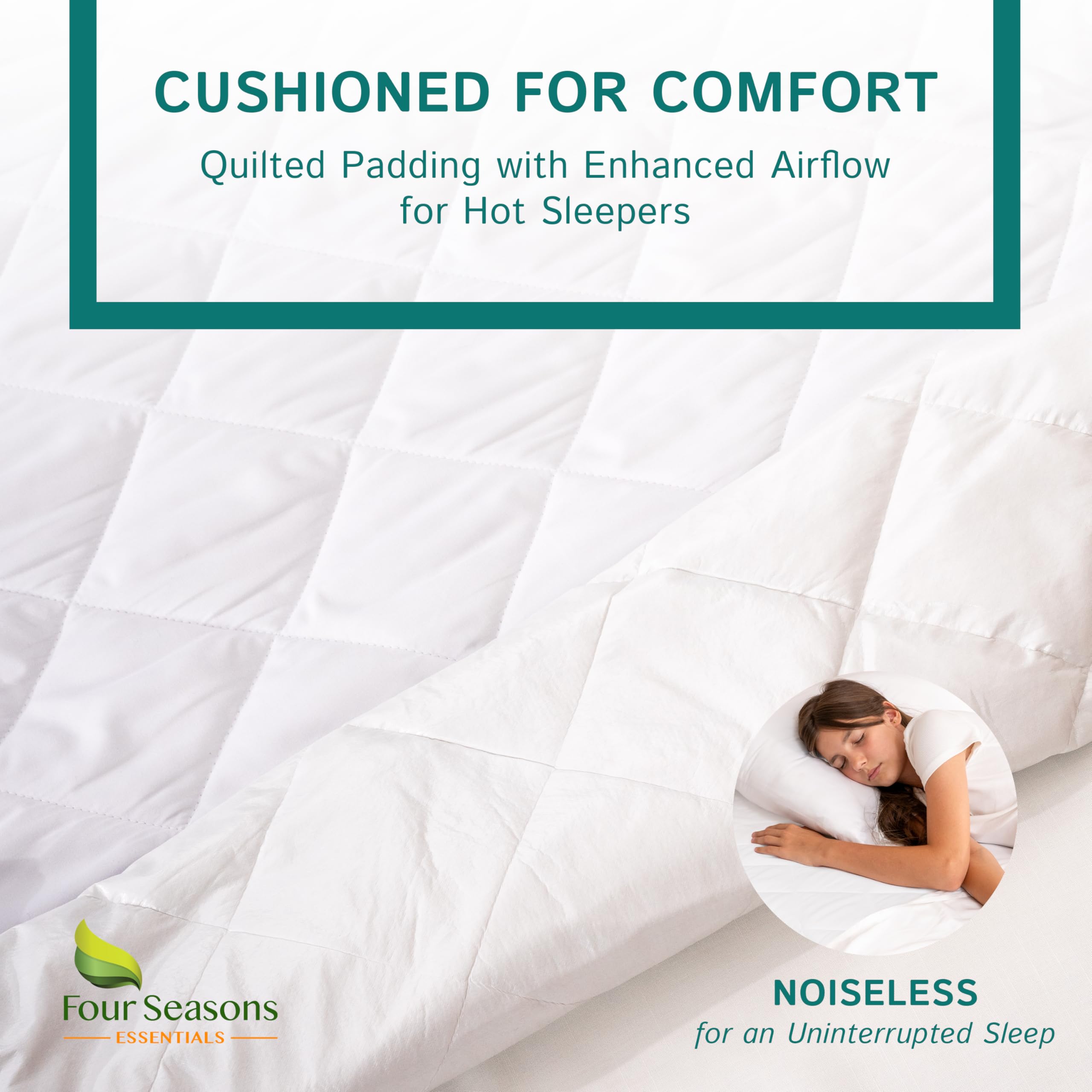 Four Seasons Essentials Olympic Queen Waterproof Mattress Pad Quilted Pillow Top Polyester White 66"x80"