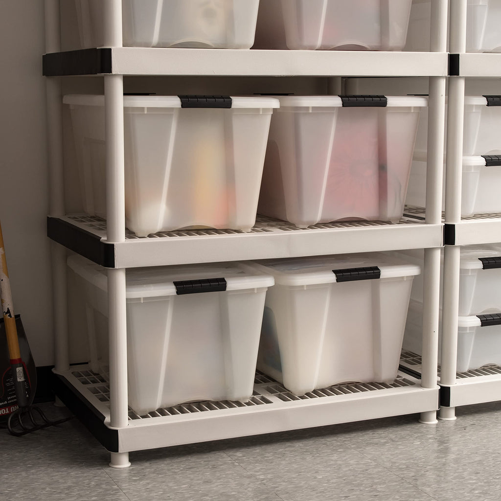 Iris Usa 54 Qt Stackable Plastic Storage Bins With Lids, 4 Pack - Bpa-Free, Made In Usa - Discreet Organizing Solution, Latches,
