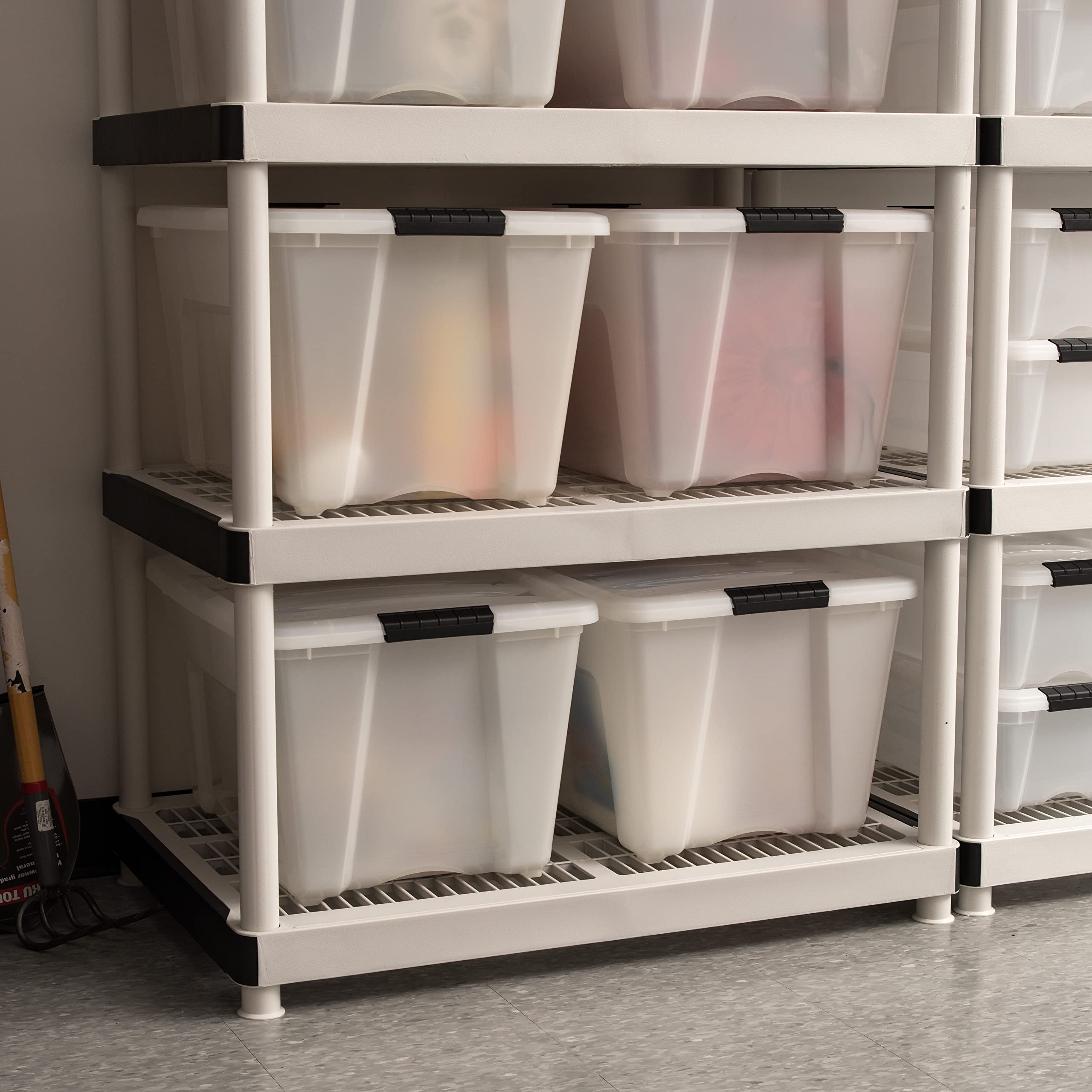 Iris Usa 54 Qt Stackable Plastic Storage Bins With Lids, 4 Pack - Bpa-Free, Made In Usa - Discreet Organizing Solution, Latches,