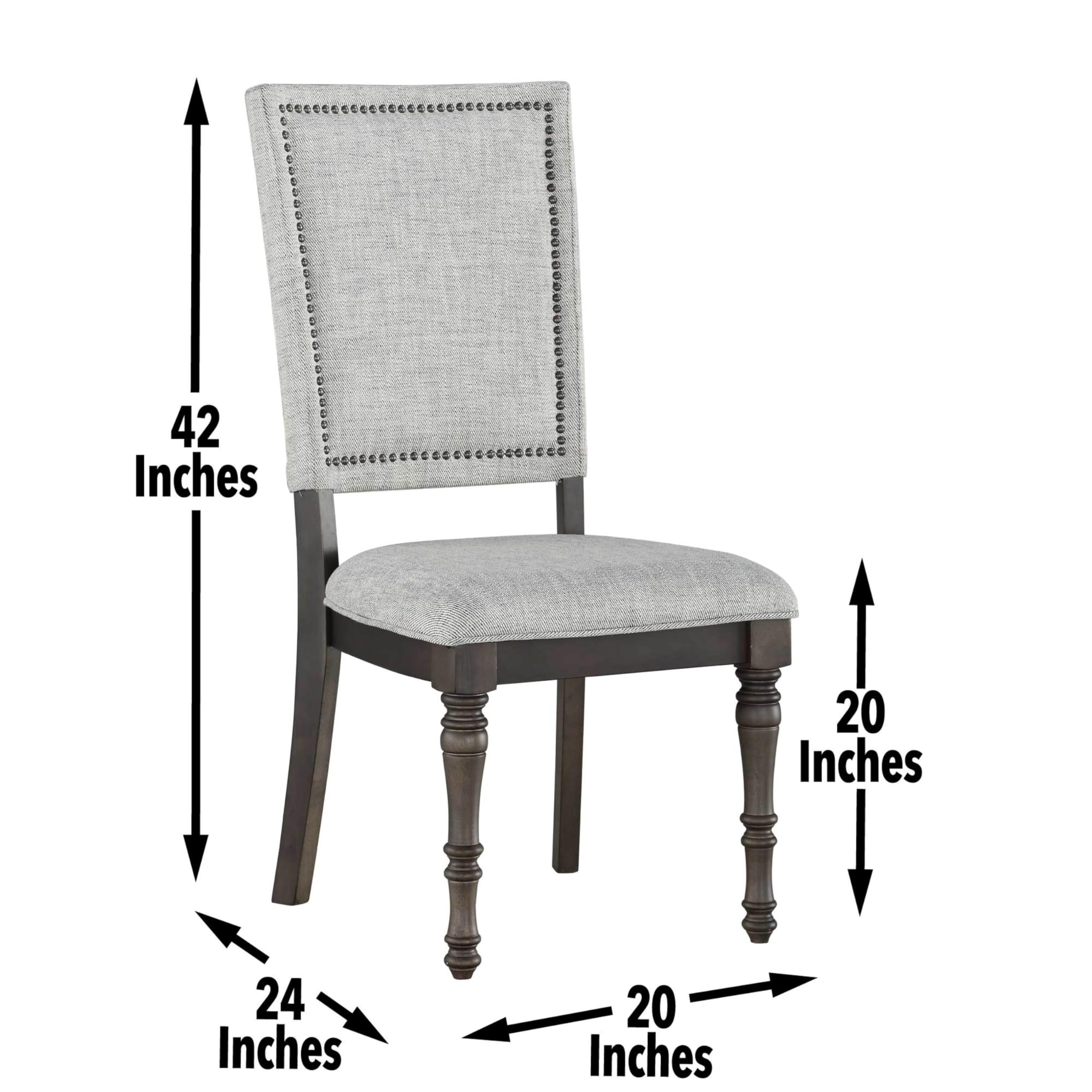 Steve Silver Linnett Upholstered Dining Modern Twist, Dark Pewter Nail Heads, Oatmeal Finish, Set of 2 Side Chairs, 19.5" L x 23.5" W x 42" H, Light Gray