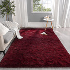 Pettop Fluffy Burgundy Rug For Bedroom Living Room, 3X5 Feet Rectangle Rug Plush Fuzzy Carpet For Girls Kids Boys, Non-Slip And