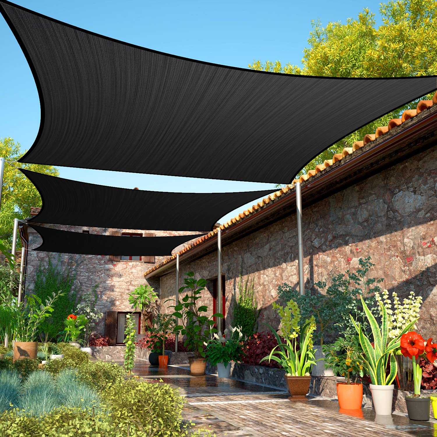 Shademart 16' X 23' Black Sun Shade Sail Upf50 Rectangle Smtaps16 Canopy Fabric Cloth Screen, Water And Air Permeable & Uv Resis
