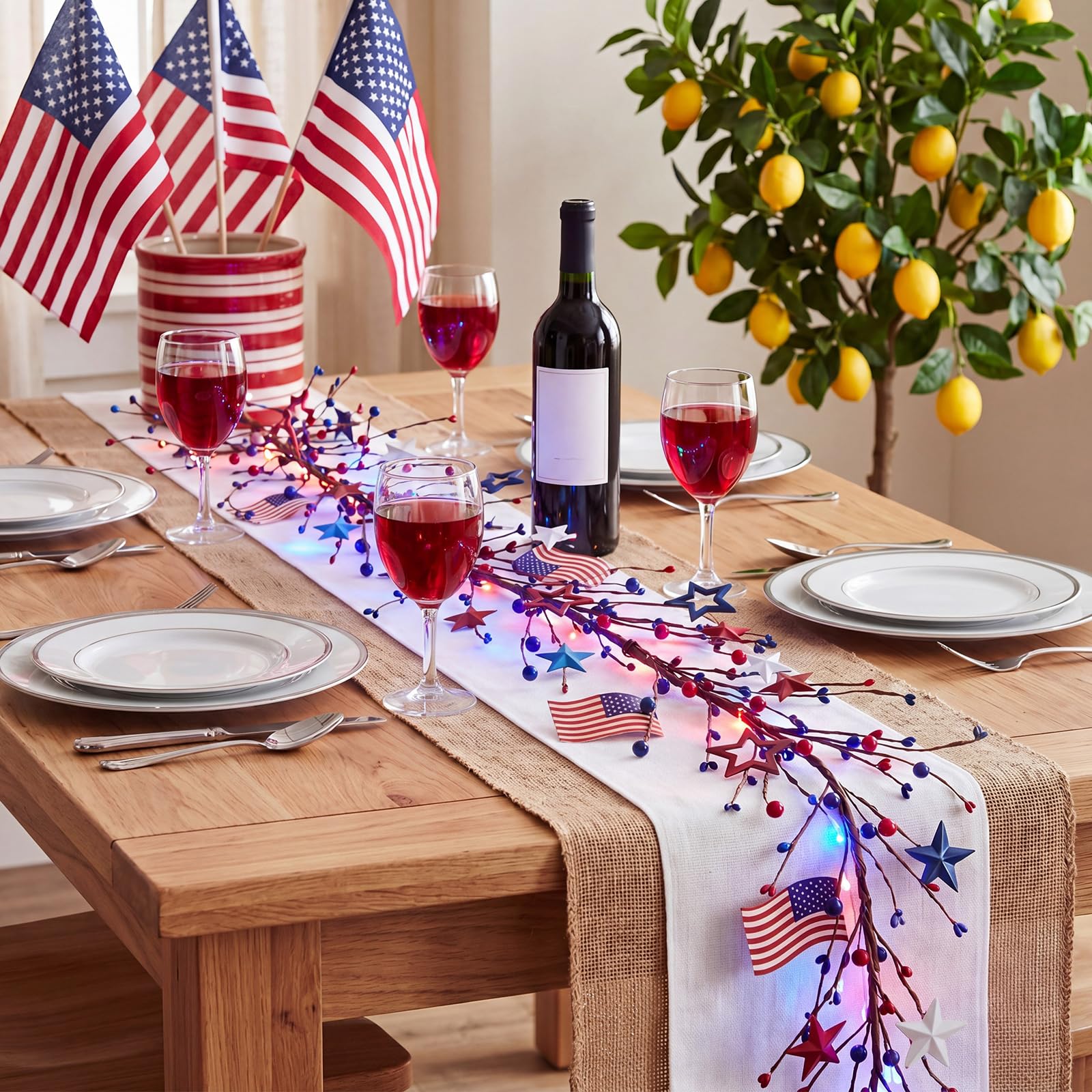 Wavyknot 2 Pcs 59 Inches Fourth of July Garland 250th Anniversary 4th of July Lights Red White Blue Patriotic Garland for Mantle