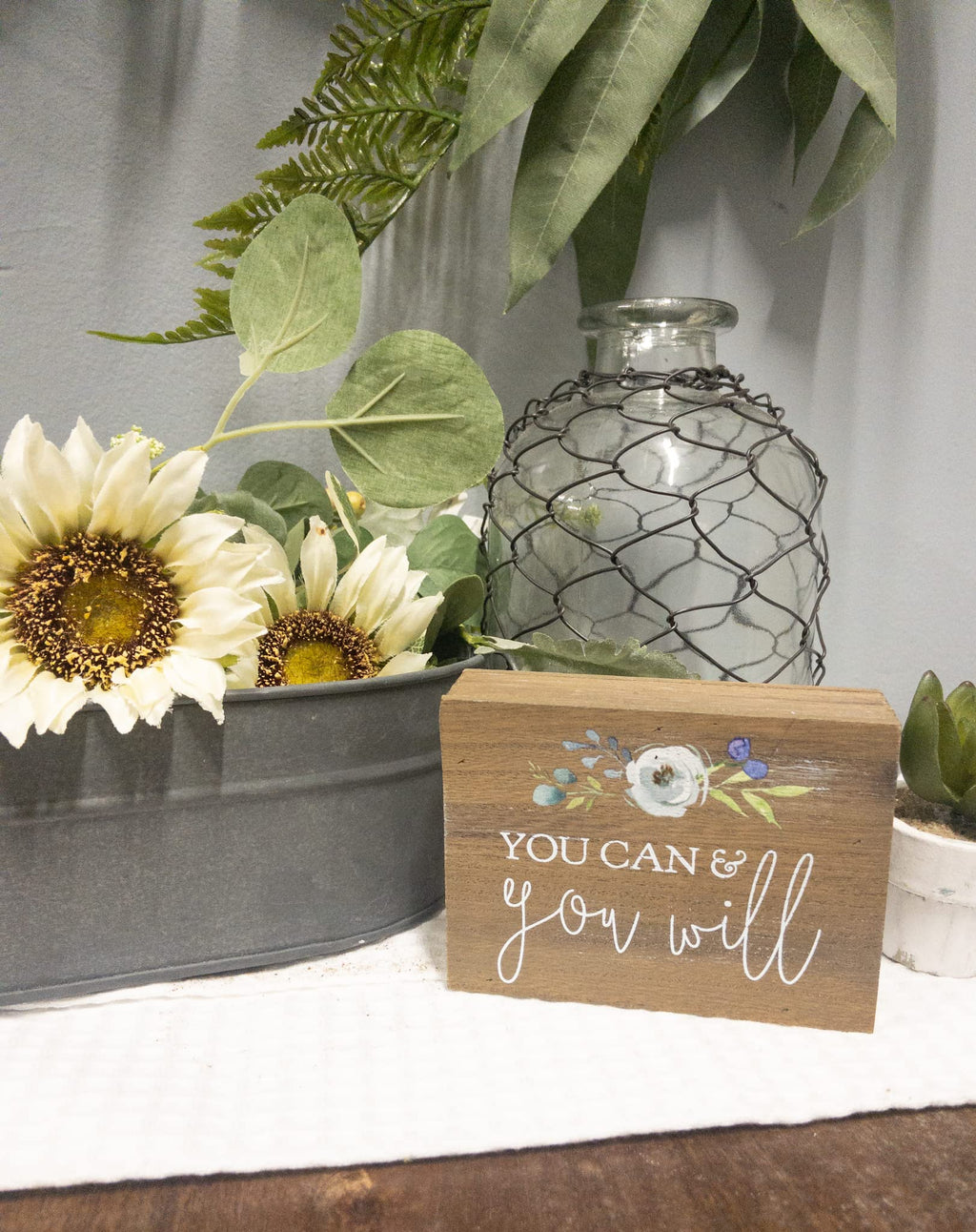 Inspirational Wood Grain Mini Block Sign, 4' (You Can & You Will)