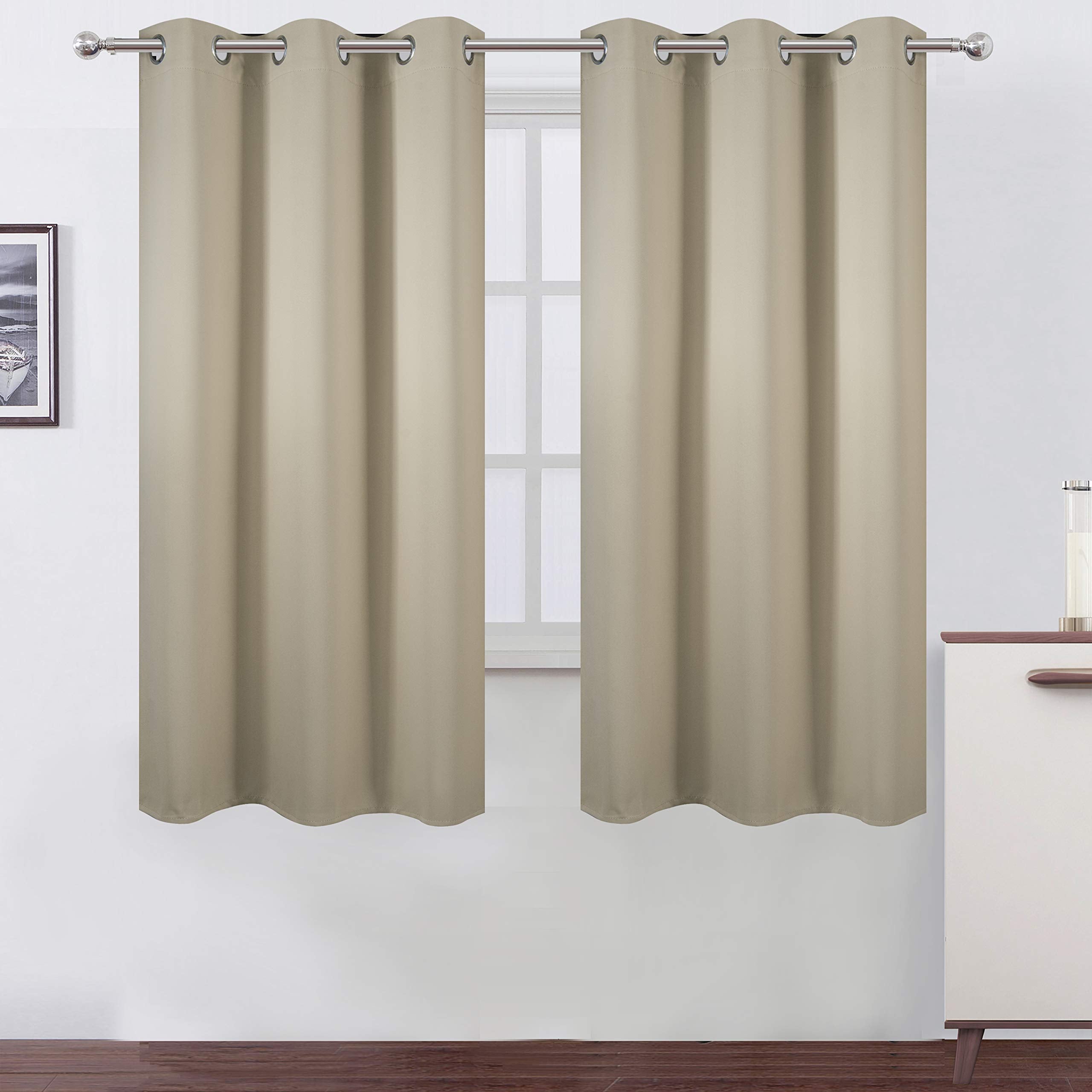 Lemomo Beige Thermal Blackout Curtains/38 X 63 Inch/Set Of 2 Panels Room Darkening Curtains For Bedroom