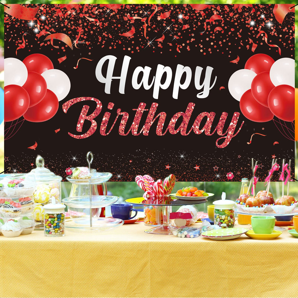 Trgowaul Happy Birthday Banner Backdrop - Red Black Birthday Party Decorations, Birthday Party Supplies Kids Men Women, Bday Gif