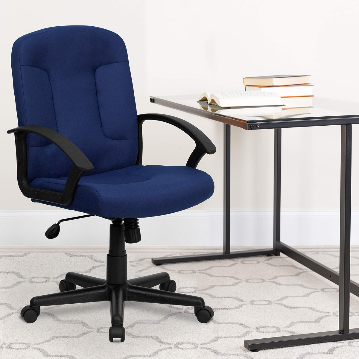 Flash Furniture Garver Mid-Back Navy Fabric Executive Swivel Office Chair with Nylon Arms