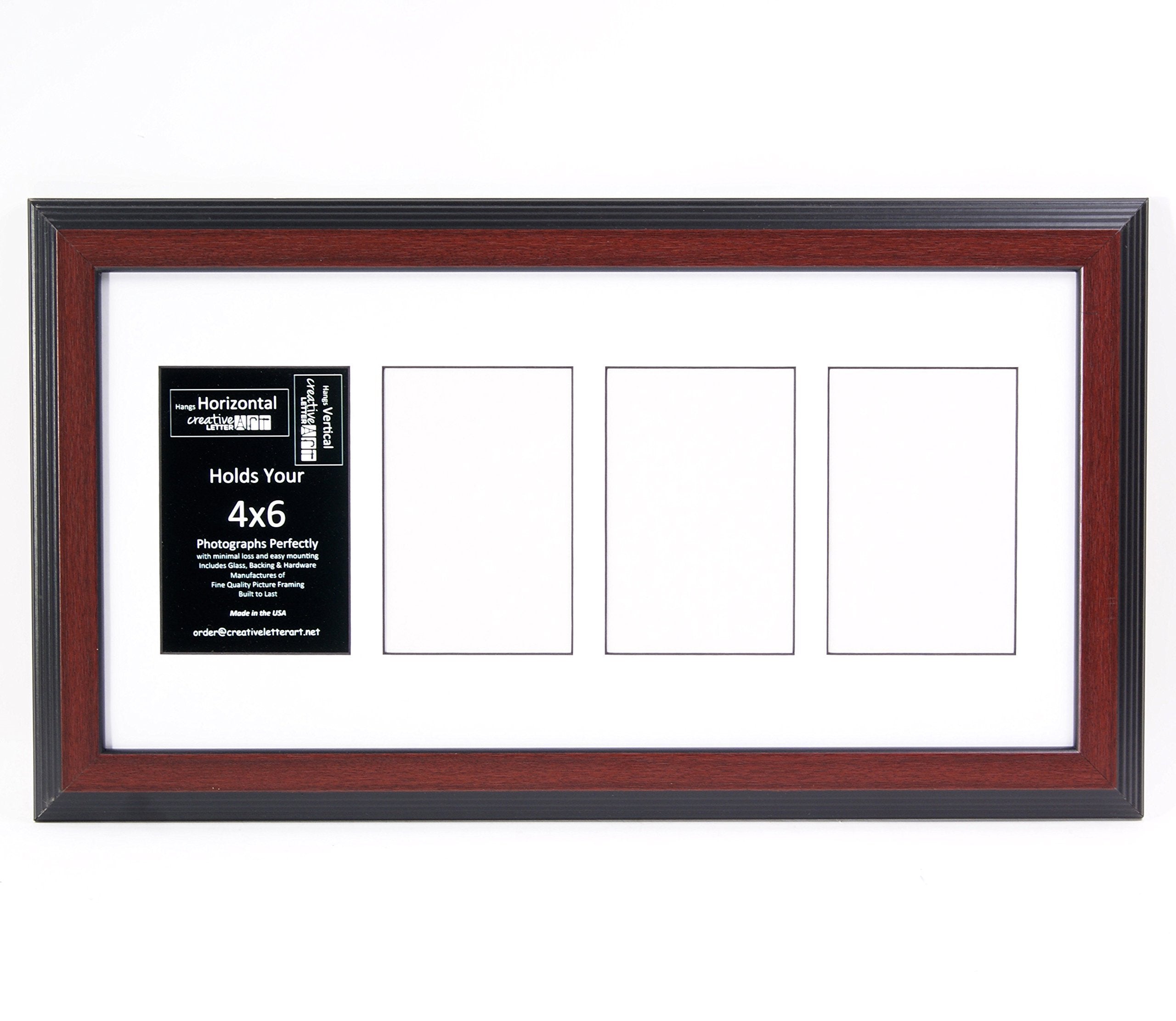 Creative Letter Art 4    x 6    Multiple Opening Picture Frame Collage with 4 holes, Congress Mahogany Frame with 10 x 20-inch W