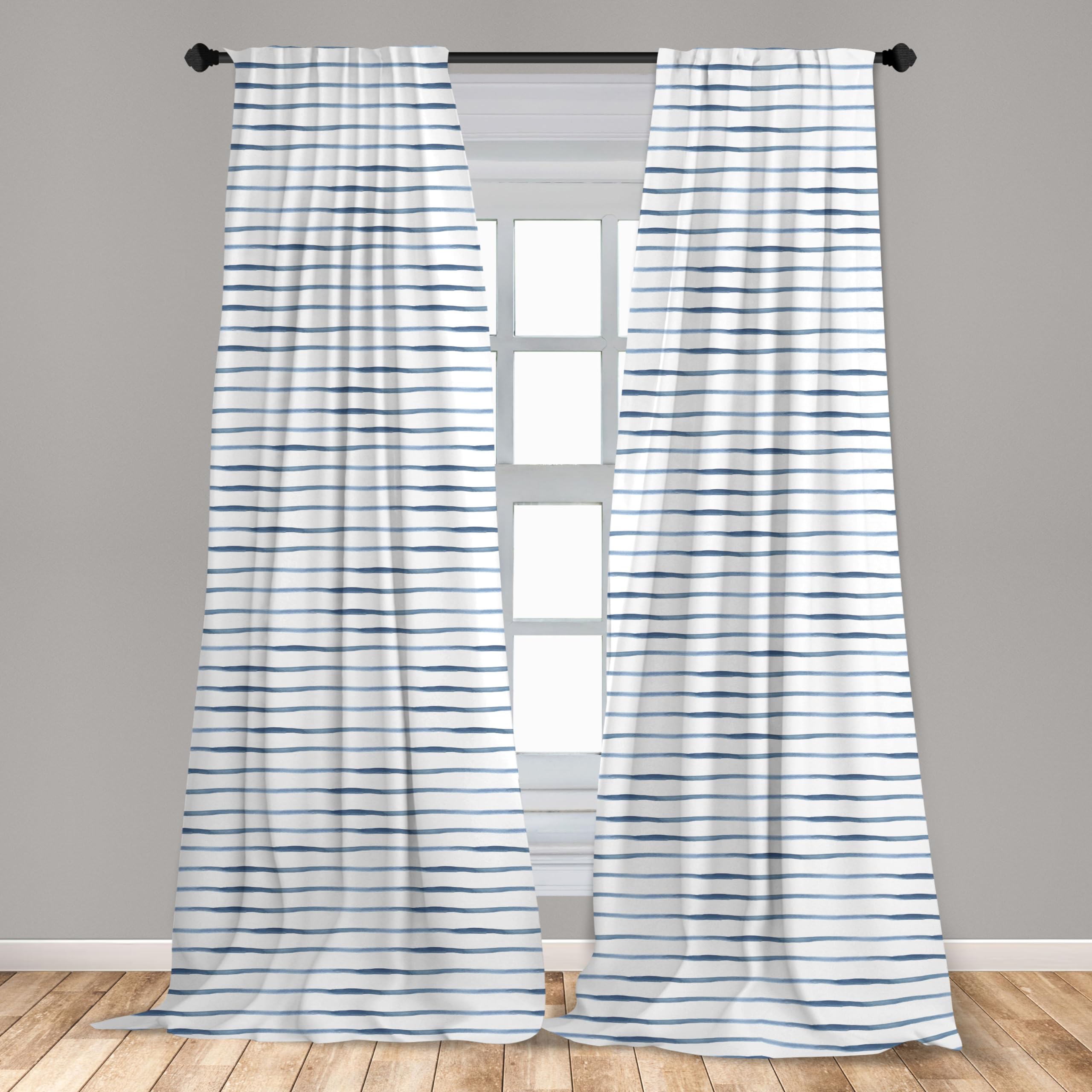 Ambesonne Harbour Stripe Window Curtains, Abstract Brushstroke Nautical Ocean Horizontal Lines Soft Picture, Lightweight Decor 2