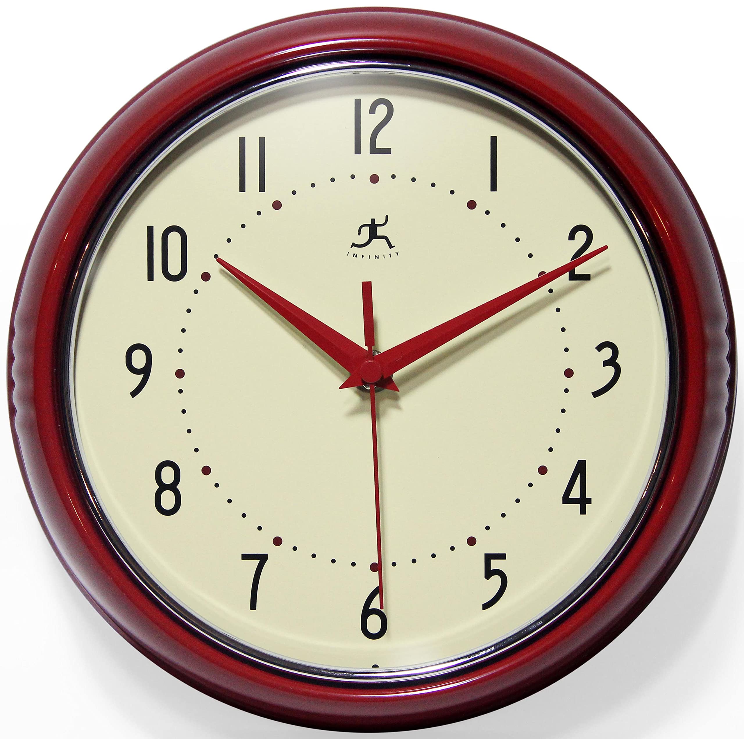 Infinity Instruments LTD. Retro 12 inch Silent Sweep Non-Ticking Mid Century Modern Kitchen Diner Wall Clock Quartz Movement Ret