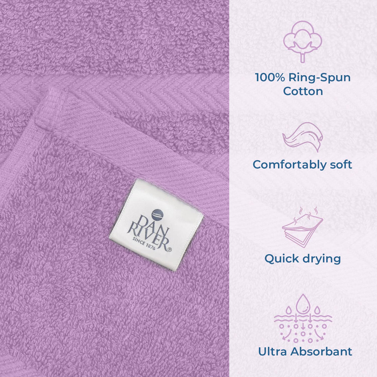 Dan River 100% Cotton Jumbo Bath Sheets - Ultra Soft & Absorbent Towels For Home, Spa, Gym 35   X70    -Lavender