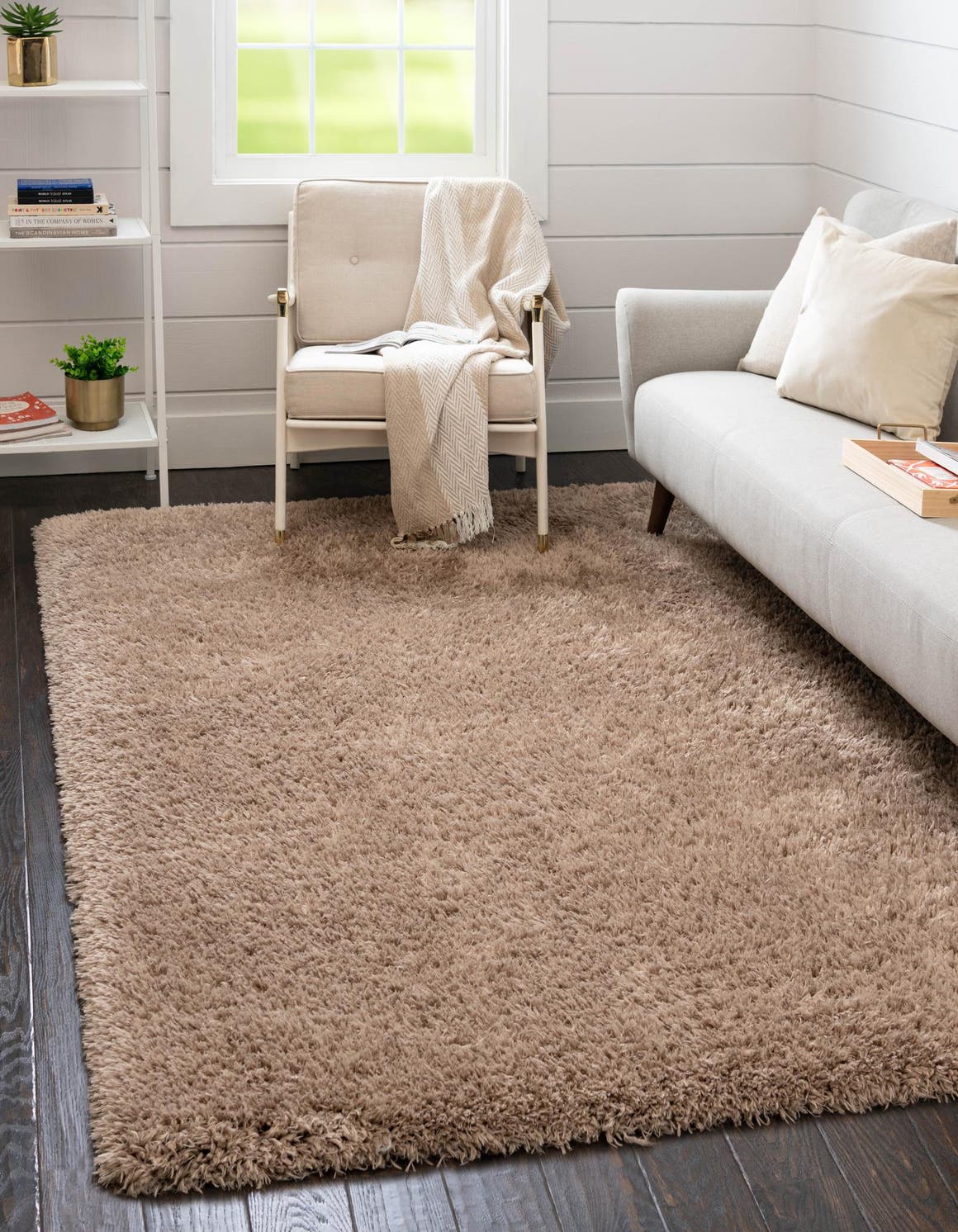 Rugs.com Infinity Collection Solid Shag Area Rug 2 x 3 Khaki Shag Rug Perfect for Living Rooms, Large Dining Rooms, Open Floor