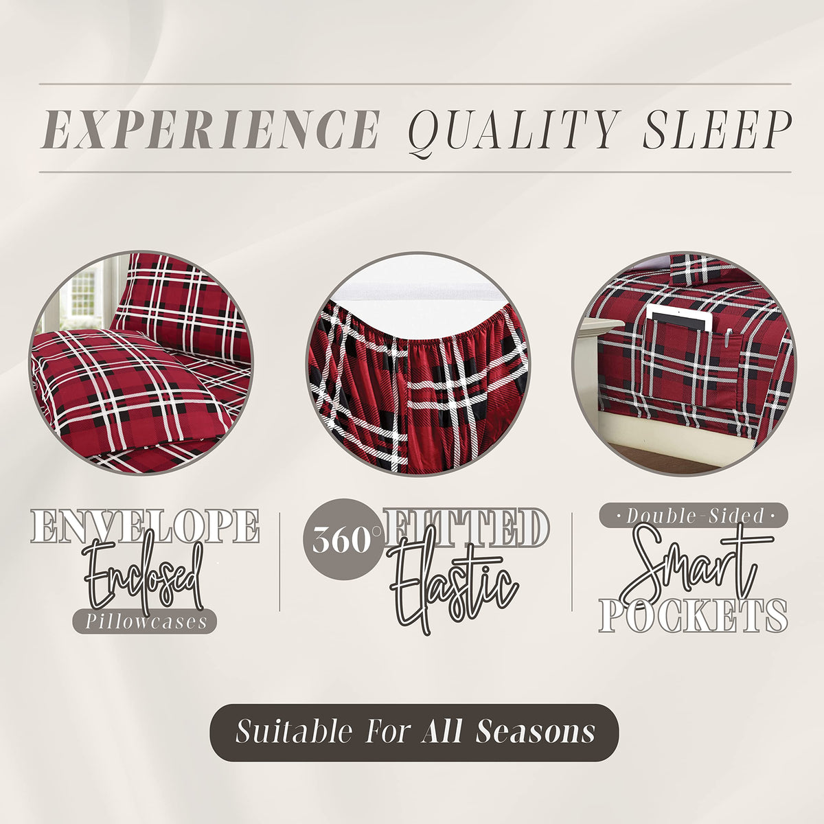 Elegant Comfort Lilliana Plaid 6-Piece Sheet Set, Supreme Coziness Fade & Wrinkle Resistant, 1500 Premium Hotel Quality Microfiber, Sheet Featuring Smart Pockets, Plaid Sheet Set, Twin Xl, Red