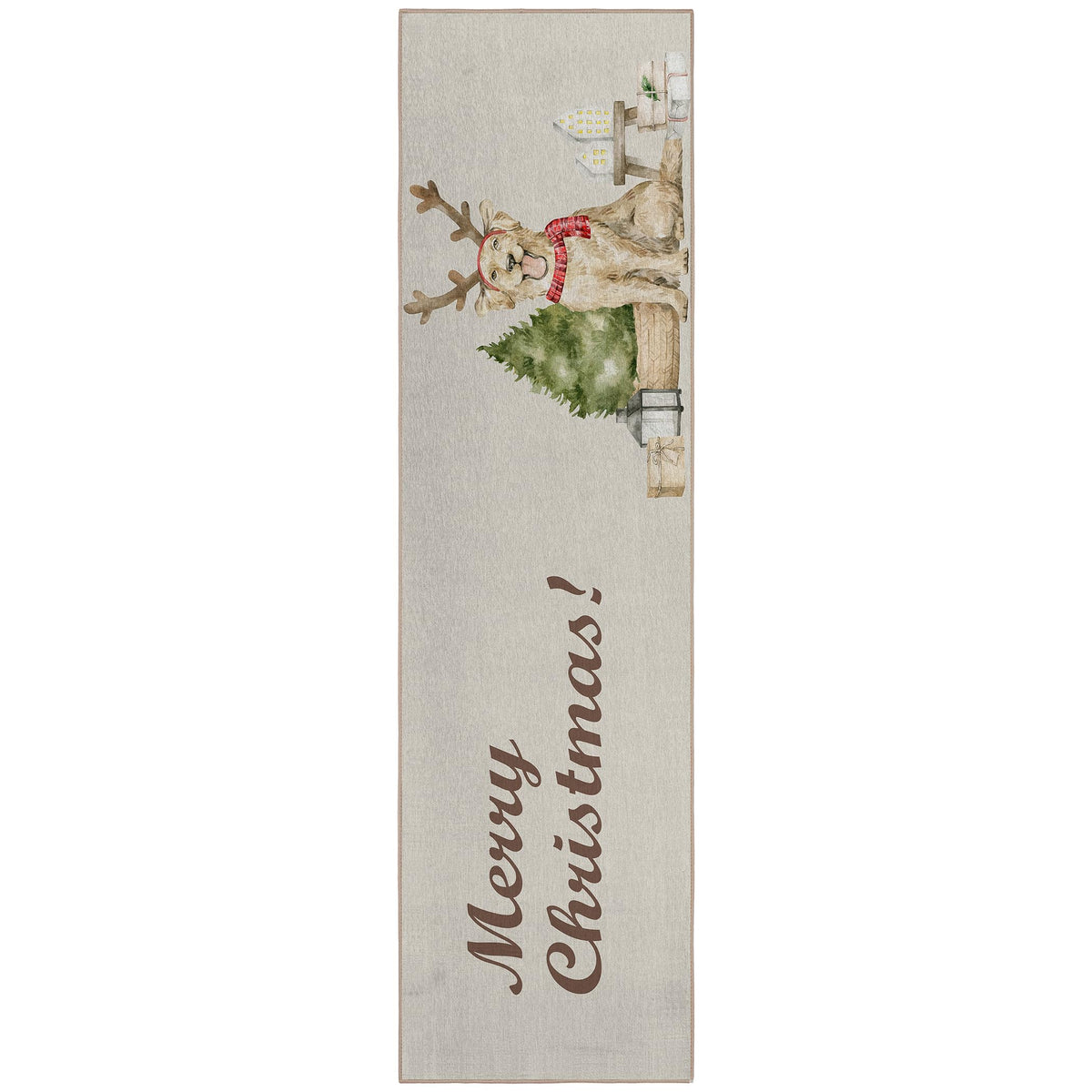 Addison Rugs Cozy Winter Acw38 Taupe 2'3" X 7'6" Indoor Outdoor Christmas, Holiday Runner Rug, Easy Clean, Machine Washable, Non Shedding, Bedroom, Living Room, Entryway, Kitchen, Patio Rug