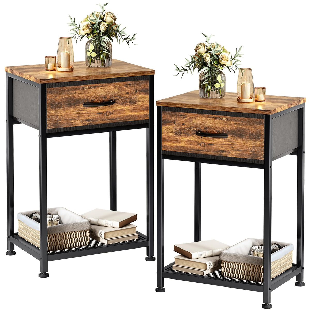 Kitstorack Night Stands Set Of 2,End Tables With Drawer For Bedroom Side Table For Home, Small End Table Brown Wood Night Stand