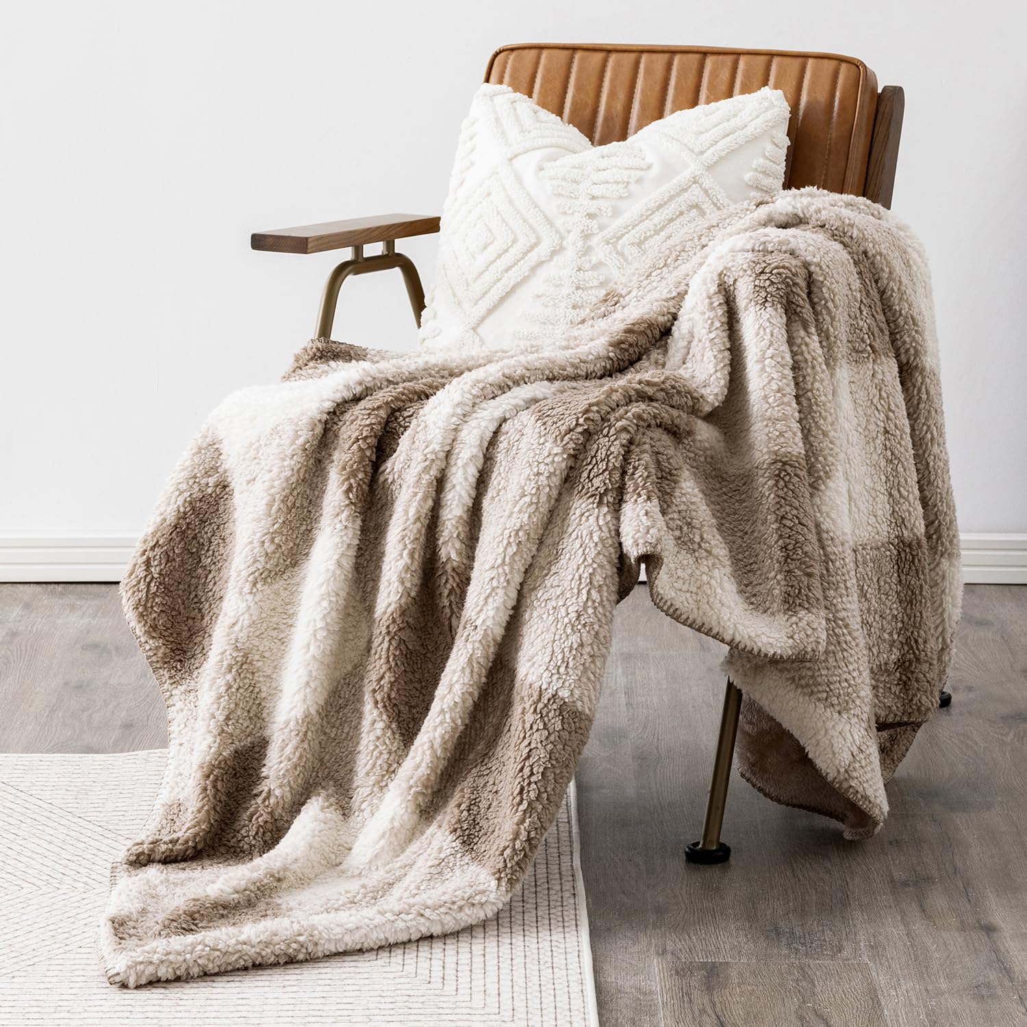 Lurka Checkered Sherpa Fleece Bed Throw Blanket - Thick And Warm Blanket For Winter Soft Cozy Fluffy Throw Blankets For Couch (K