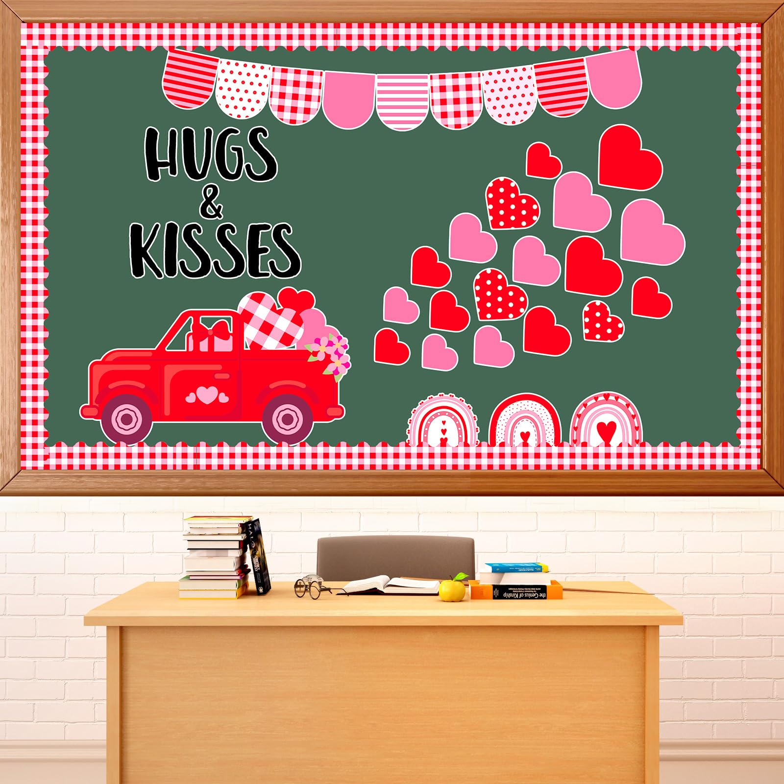 Zoiiwa Valentine'S Day Truck Bulletin Board Decorations Valentines Day Classroom Bulletin Board Border Sweet Red Pink Heart Cuto
