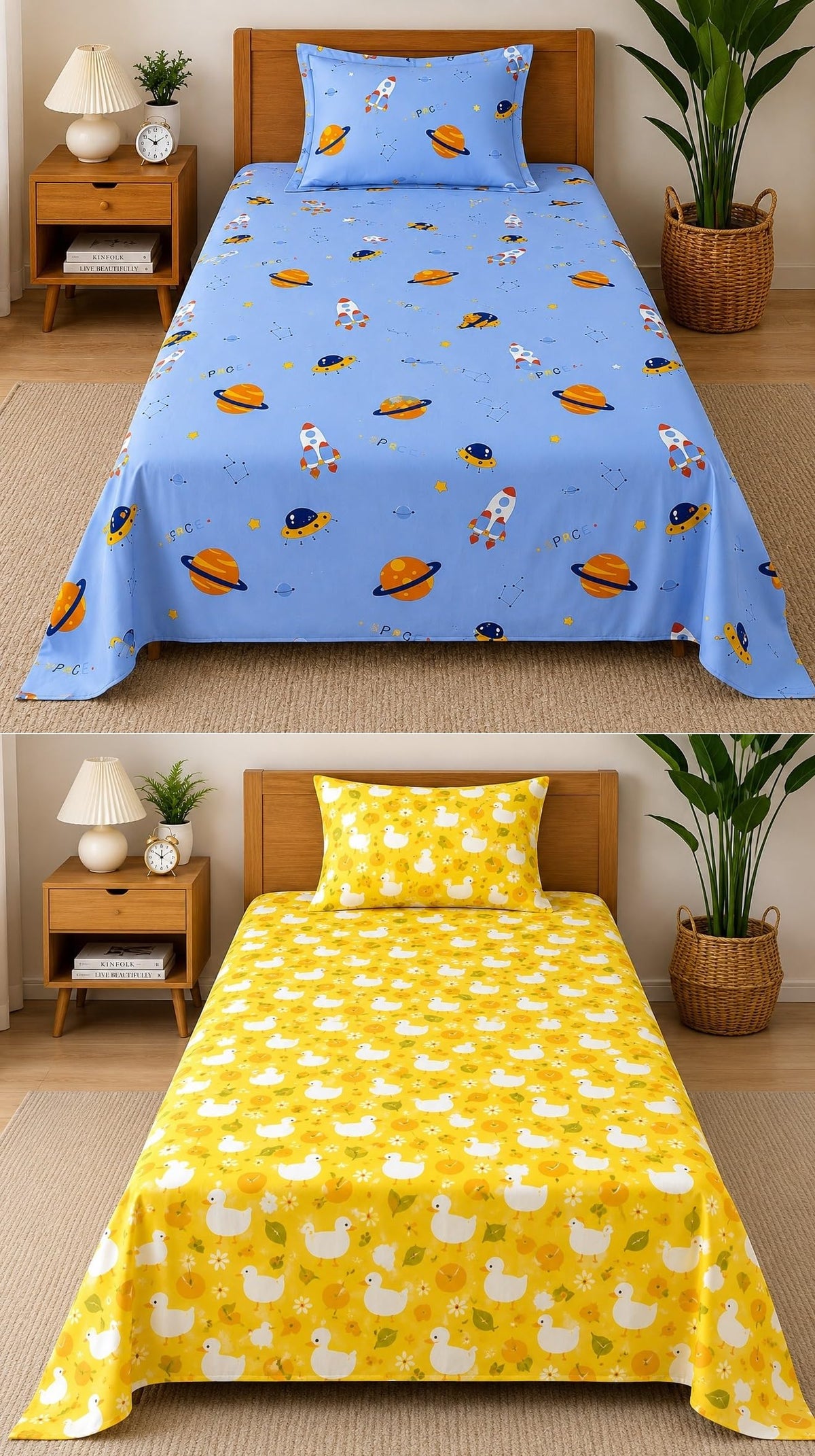 RRB Textile Super Soft Single Bedsheet for Kids Room Combo (Pack of 2) with 2 Pillow Covers|Thread Count160|Long Lasting & Wrin