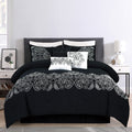 Chezmoi Collection Linz 7-Piece Black/White Paisley Floral Scroll Embroidered Comforter Set, Queen