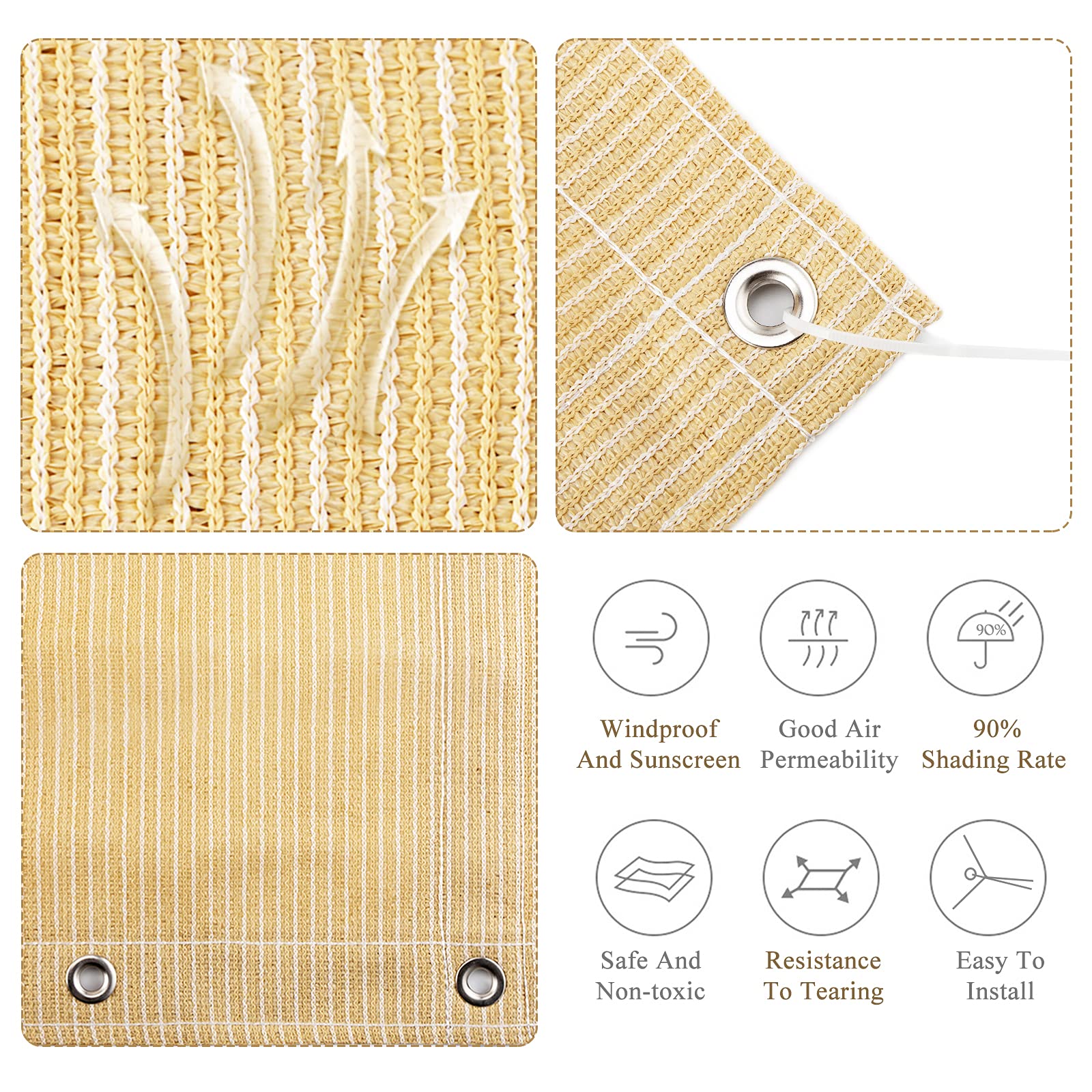 Abosun Outdoor Sun Shade Cloth, 6' X 8', Pergola, Deck, And Backyard Patio Sunshade With Uv Protection, Heat Resistant Hdpe Material, Reinforced Grommets (6X8 Ft, Wheat)