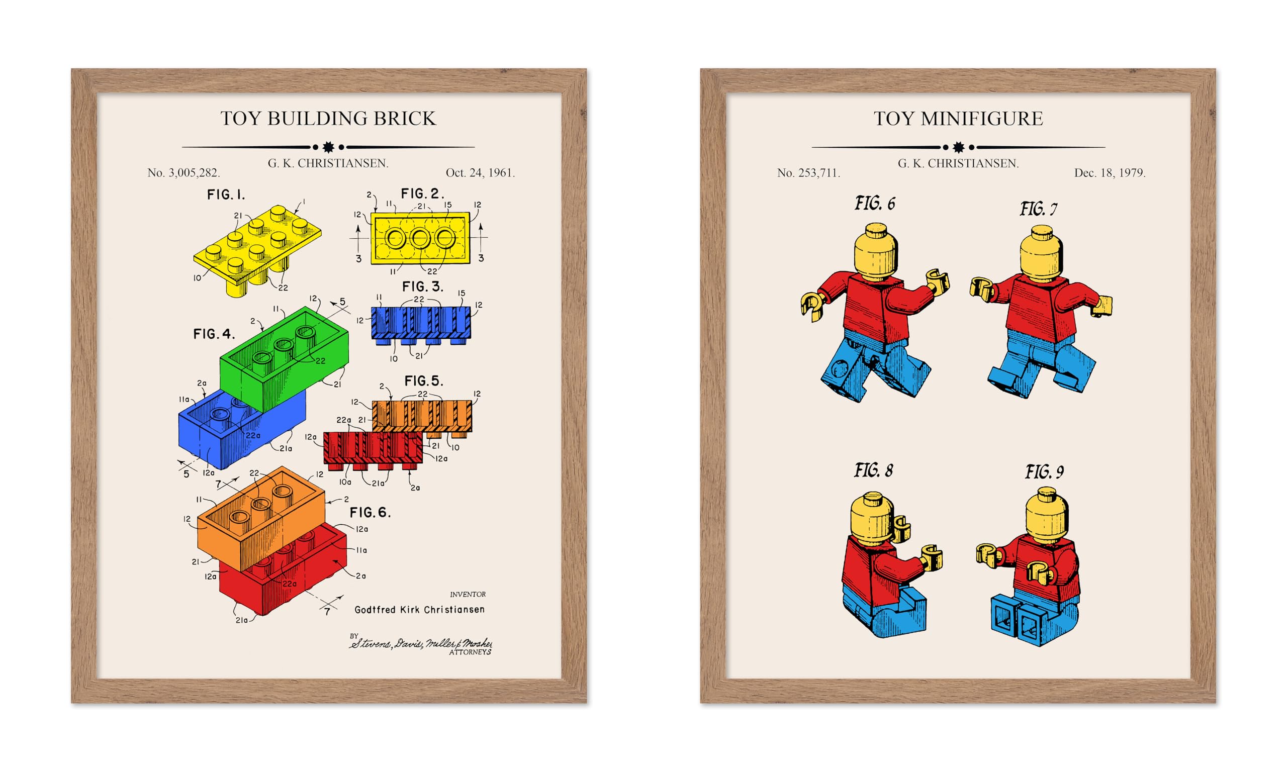 Poster Master 2-Piece Construction Toy Blueprint Poster - Building Blocks Patent Print - Minifigure Art - Toy Building Bricks Ar