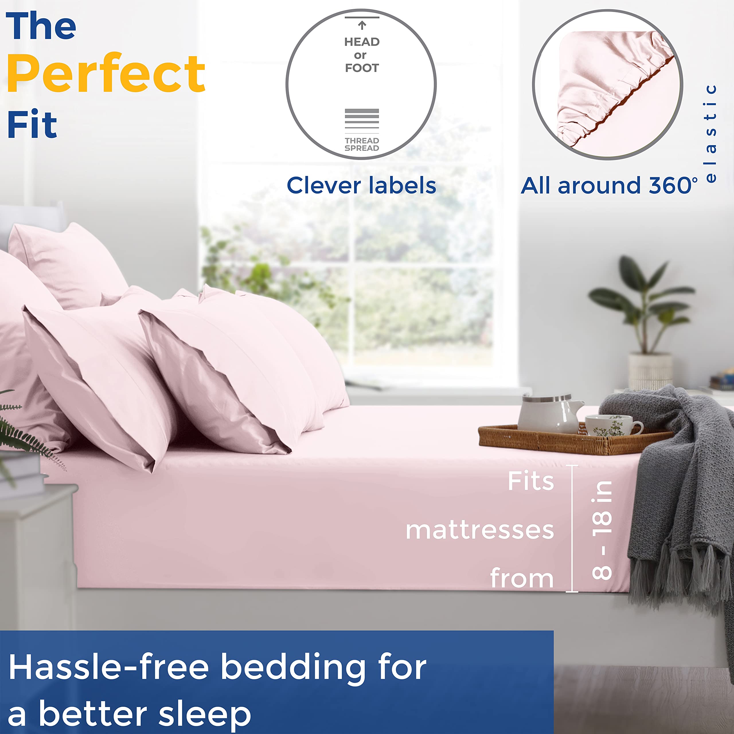 Thread Spread Luxury Sheets 600 Thread Count - Egyptian Cotton Quality Split King Size Sheet Set - Deep Pocket Fitted Bedding Sheets & Pillowcases - 4 Pc Breathable - Blush Sheets For Boys & Girls