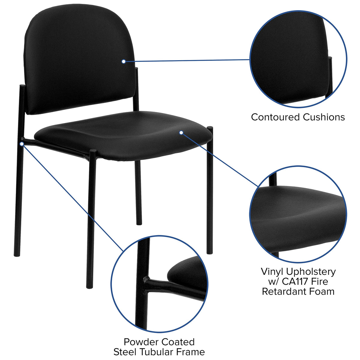 Flash Furniture Tania Comfort Vinyl Upholstered Stackable Side Reception Chair with Padded Seat, Modern Stackable Chair for Living Room/Office, Black