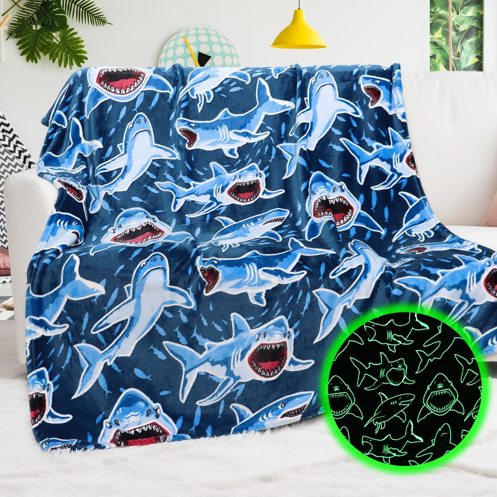 Bororo Shark Blanket Glow In The Dark Blanket Shark Gifts Cozy Blanket Shark Toys Birthday Gifts For Kids Boys 50X60 Inch